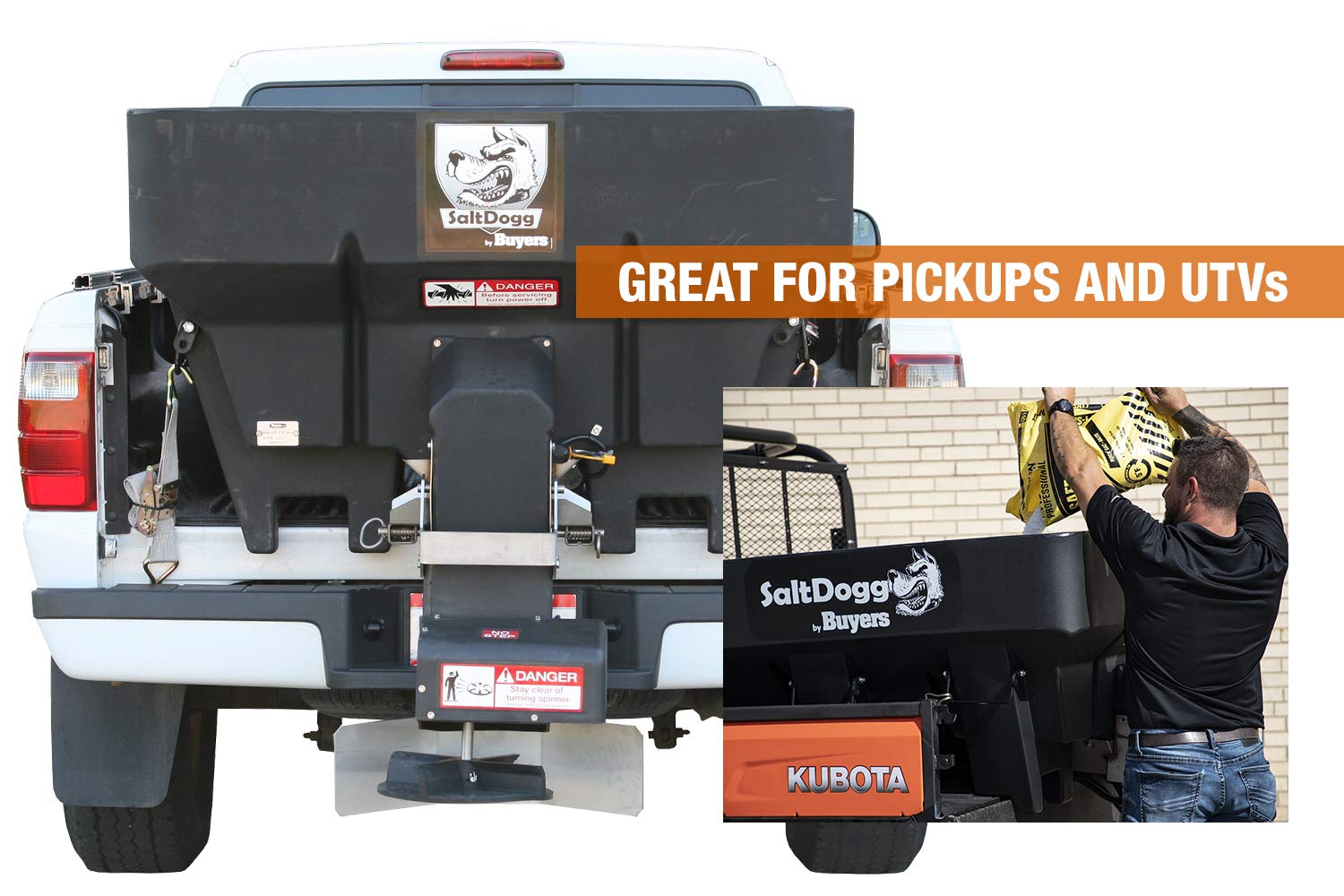 Buyers Products SHPE0750 SaltDogg Commercial Salt & Sand Spreader w/Electric Drive Hopper, Made In The USA, 0.75 Cu. Yds Capacity, Stainless Steel Auger, Residential Salt Spreader