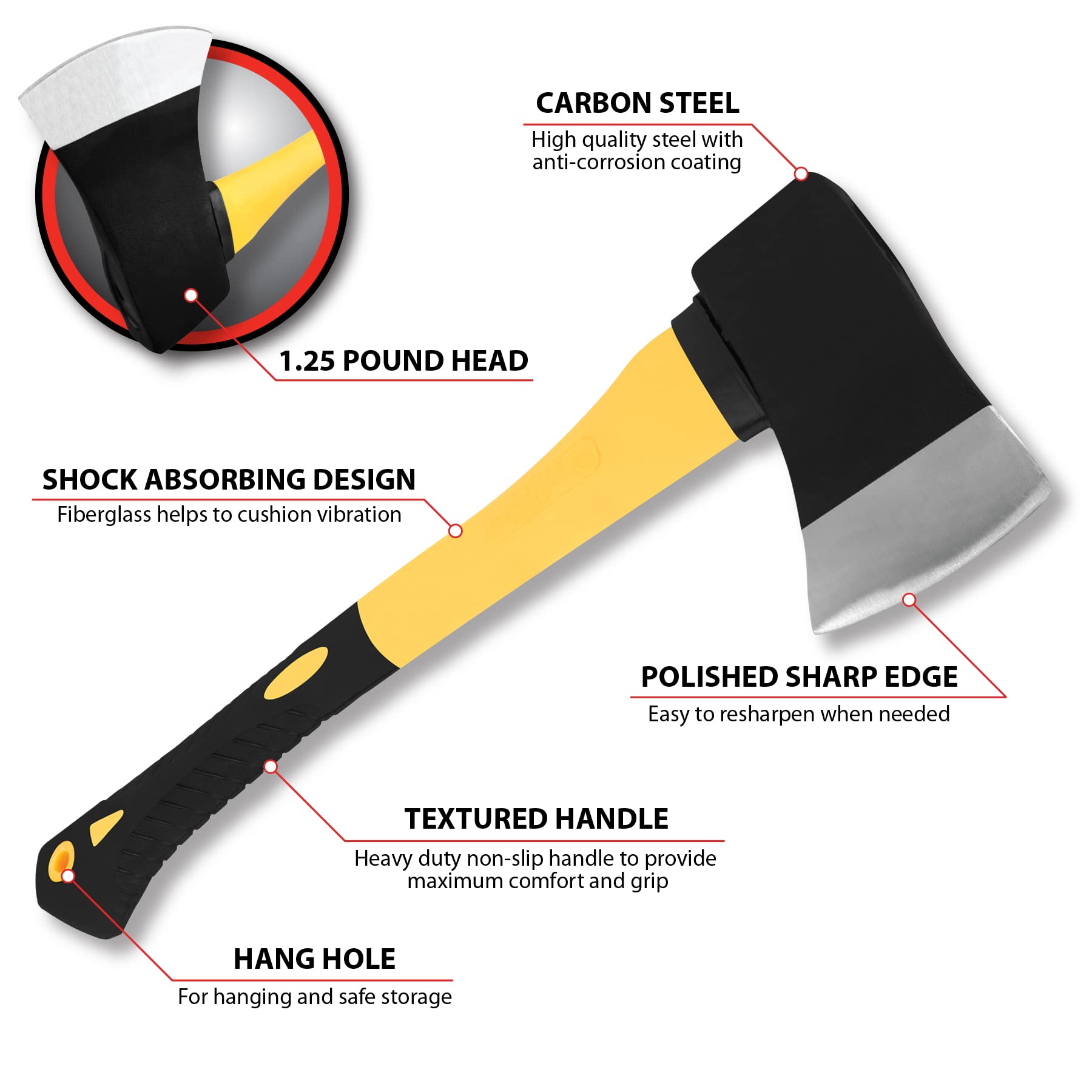 M7112 Performance Tool Axe with Fiberglass Handle, Black / Yellow, 1.25 Pound