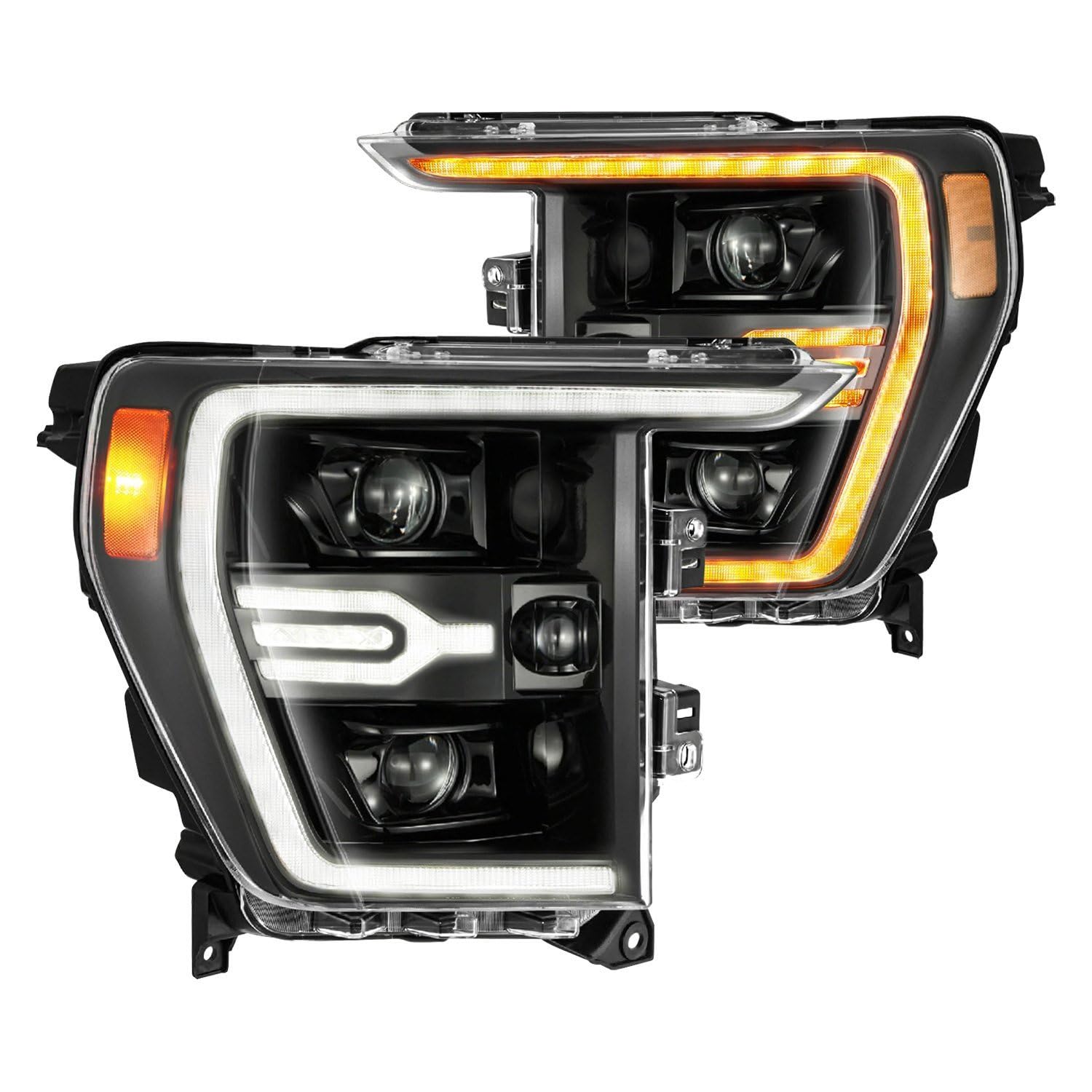 21-22 Ford F150 AlphaRex Luxx-Series Projector Headlights Alpha-Black w/Activ Light/Seq Signal