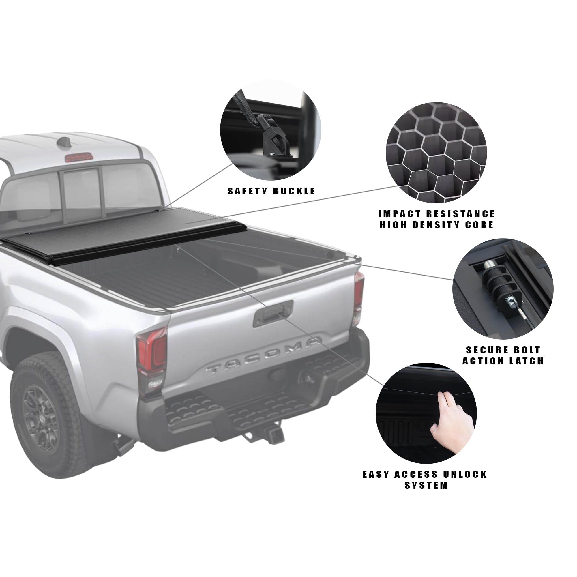 Hard Tri-Fold Armordillo for 2016-2023 Toyota Tacoma Truck Bed Cover fits 5 Ft (60") Short Bed | CoveRex TFX | 8705308