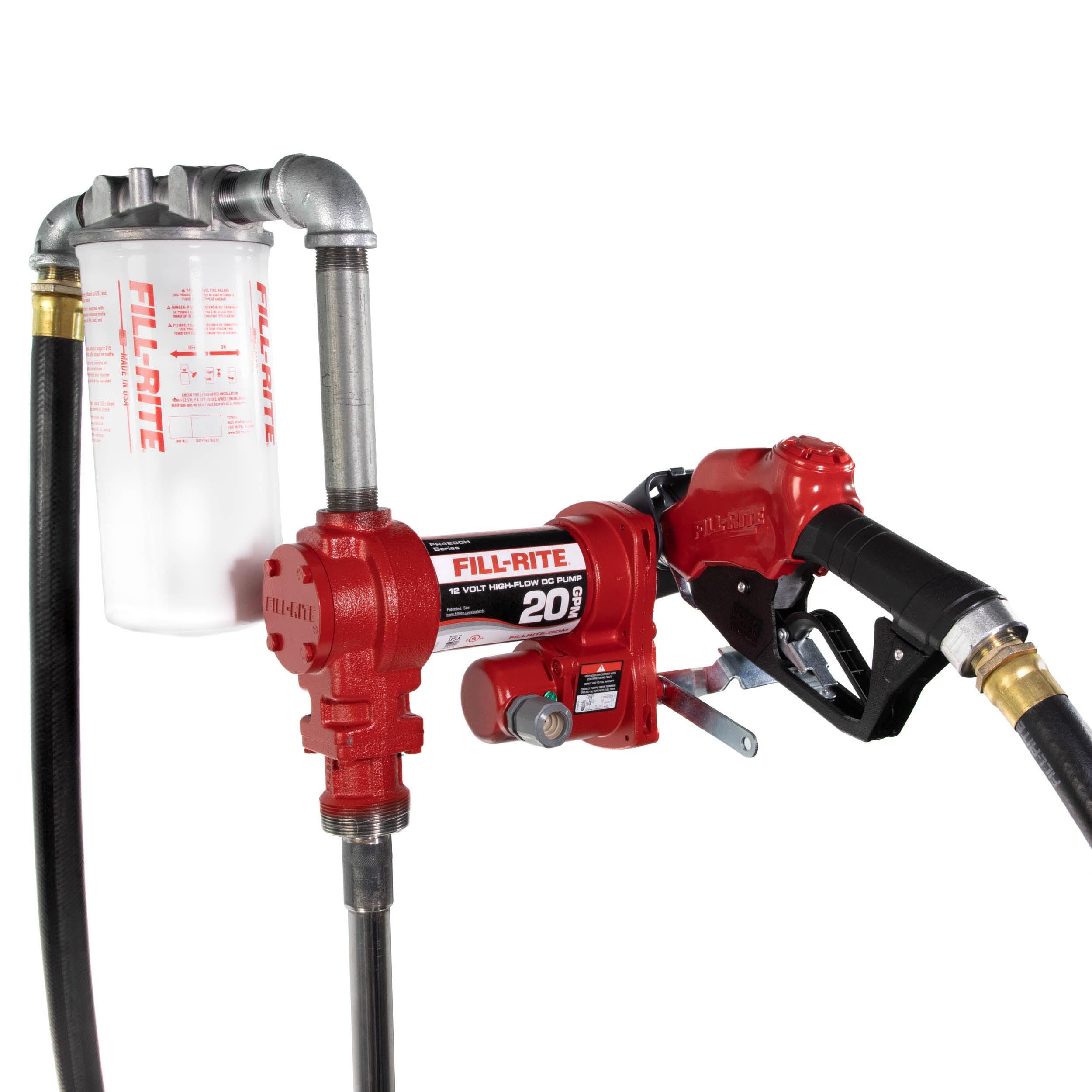 Fill-Rite 12V FR4210HBFQ 20 GPM Fuel Transfer Pump with Standard Filter Package - Gasoline, Diesel, Kerosene, Ethanol Blends, Methanol Blends & Biodiesel