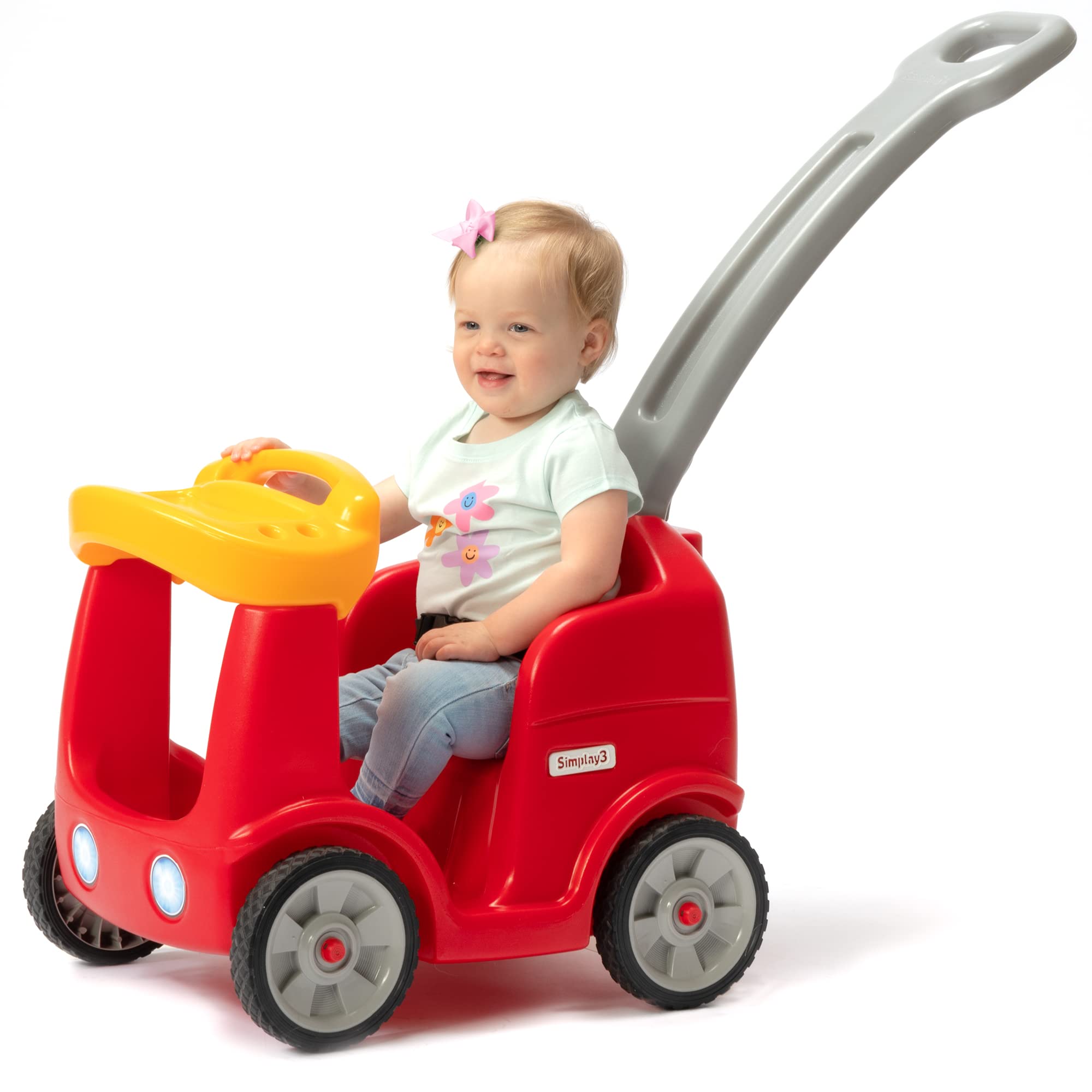 Simplay3 Quiet Ride-On Roll and Stroll Toddler Toy Push Car, with Seatbelt, for Toddlers ages 1.5-4 yrs., Red