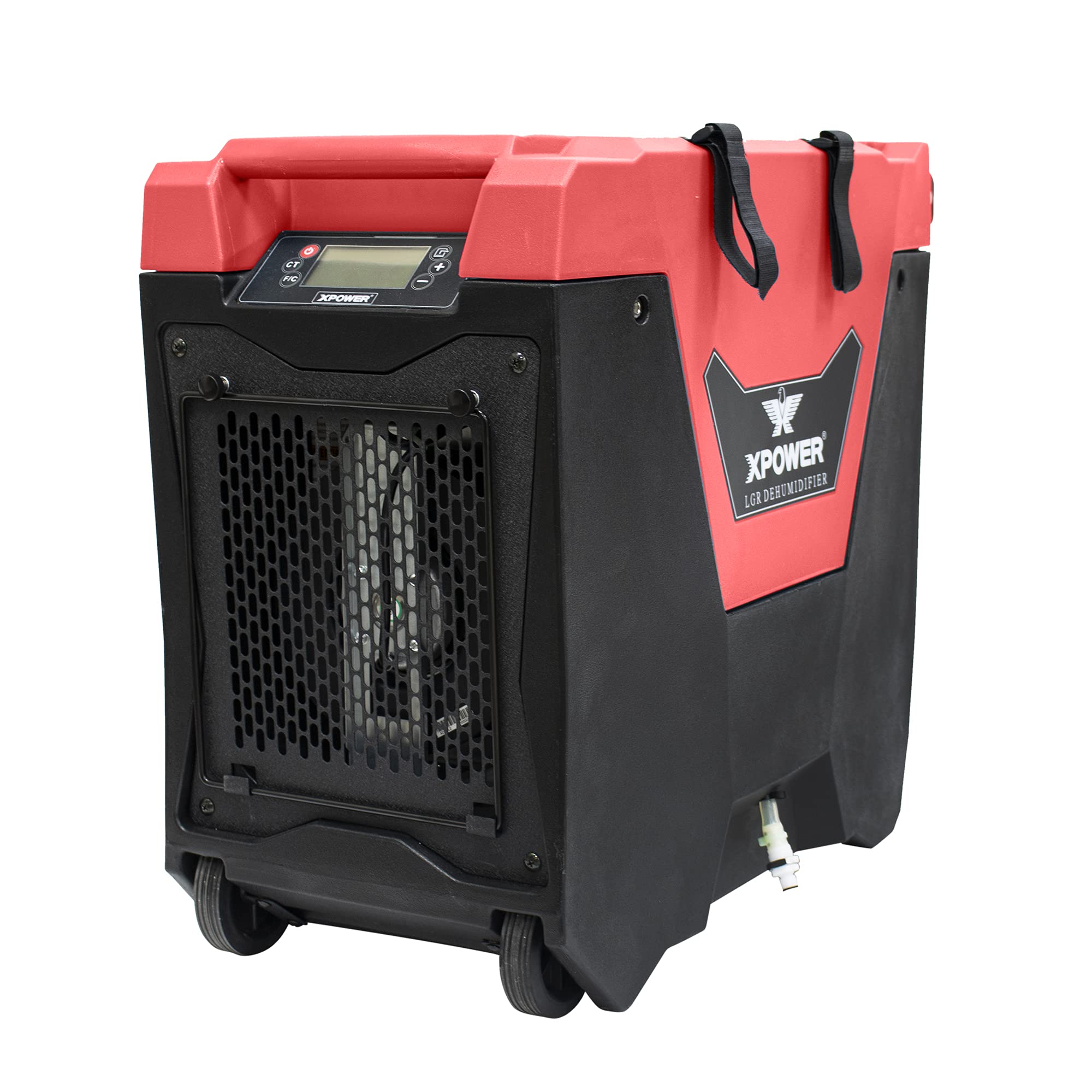XD-85L2 XPOWER 145-Pint LGR Commercial Dehumidifier with Automatic Purge Pump, Drainage Hose, Handle and Wheels for Water Damage Restoration, Clean-up Flood, Basement, Mold, Mildew (Red)