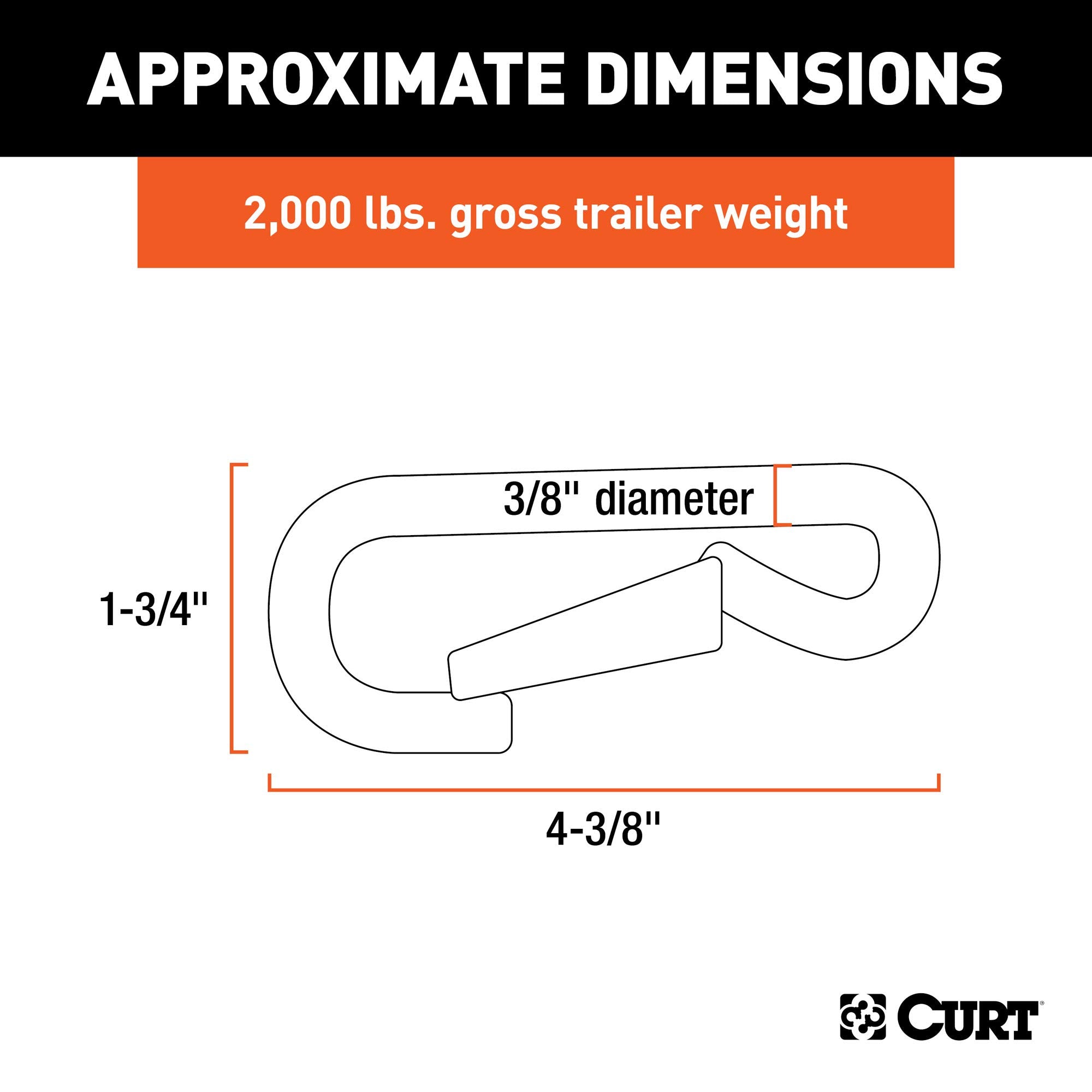 CURT Snap Hook 81261 Trailer Safety Chain Hook Carabiner Clip, 3/8-Inch Diameter, 2,000 lbs