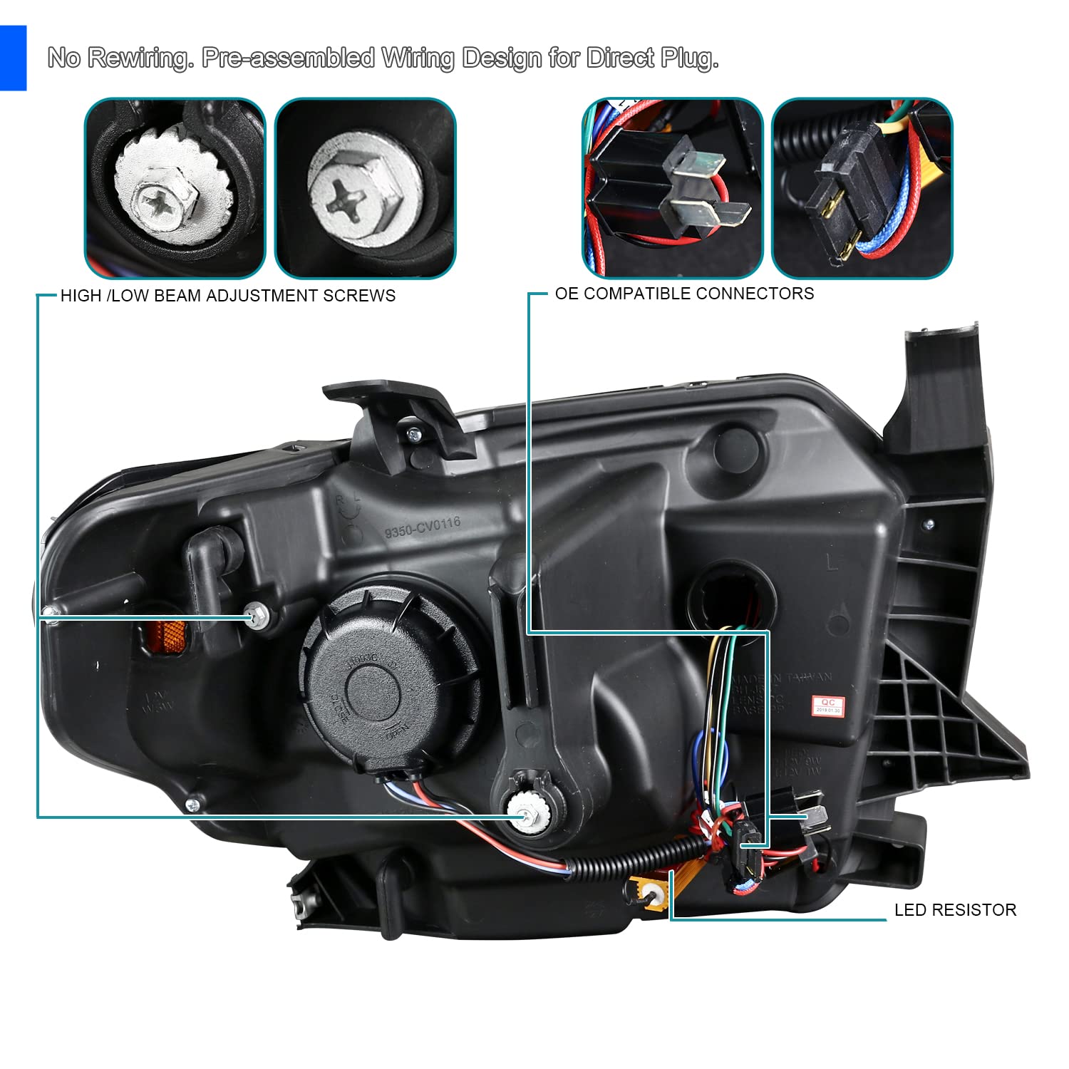 Glossy Black Smoke SPEC-D TUNING LED Light Bar Projector Headlights w/Sequential LED Signal Compatible with 2014-2021 Toyota Tundra, Left + Right Pair Headlamps Assembly