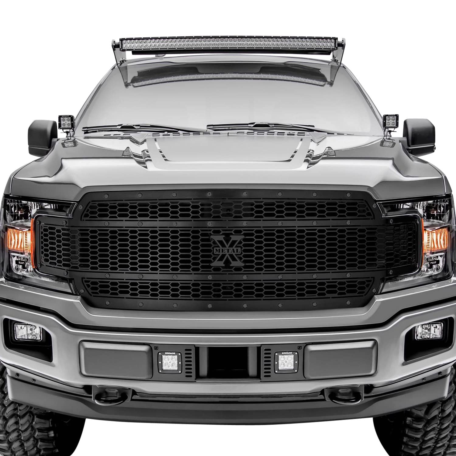 T-Rex Grilles X Grille Compatible with F-150 Stealth Laser (2018-2020), Black, 1 Pc, Replacement, Black Studs, Does Not Fit Vehicles with Camera - PN #7715841-BR
