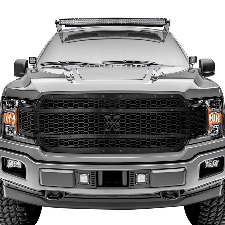 T-Rex Grilles X Grille Compatible with F-150 Stealth Laser (2018-2020), Black, 1 Pc, Replacement, Black Studs, Does Not Fit Vehicles with Camera - PN #7715841-BR