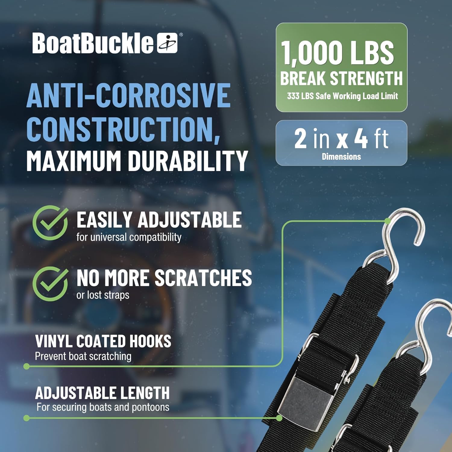 Kwik-Lok BoatBuckle Stainless Steel Transom Tie-Downs