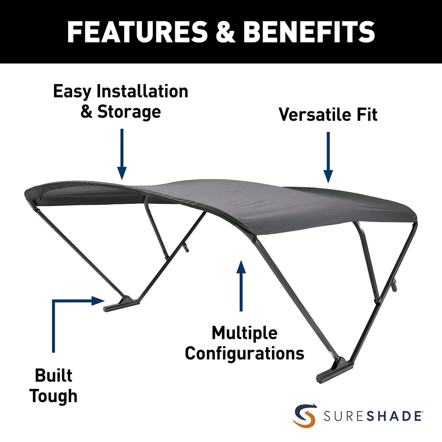 Power SureShade Pontoon Bimini Top - Black Anodized Frame, Black Fabric
