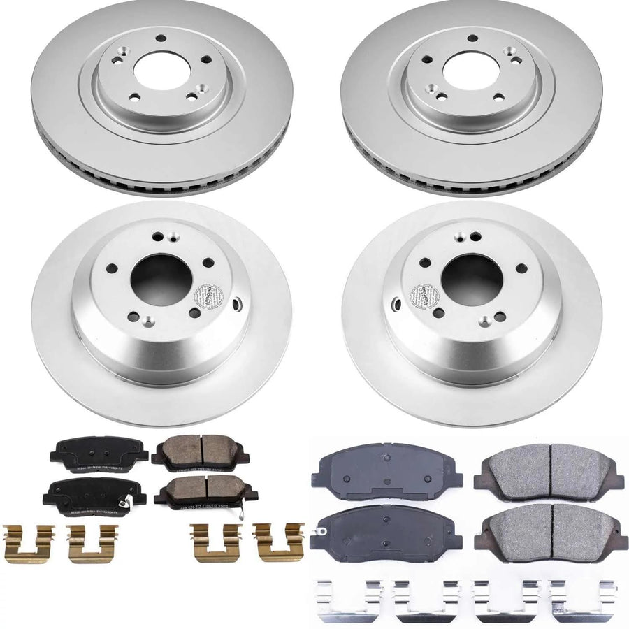 Power Stop Z17 Front and Rear Coated Rotor Brake Kit-Coated Rotors and Ceramic Brake Pads For Hyundai Santa Fe XL 2019 | CRK8281