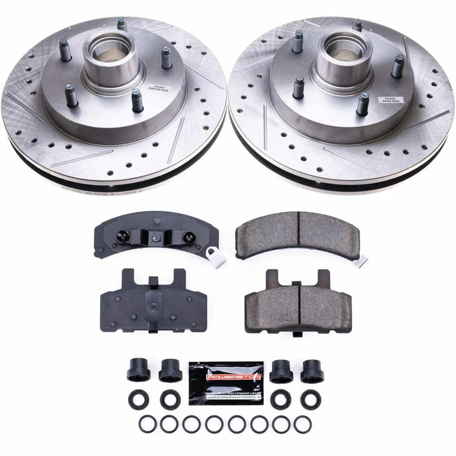 Power Stop K4875 Z23 Carbon Fiber Brake Pads with Drilled & Slotted Brake Rotors Kit For Dodge Ram 1500 1994-1999 [Model Specific]