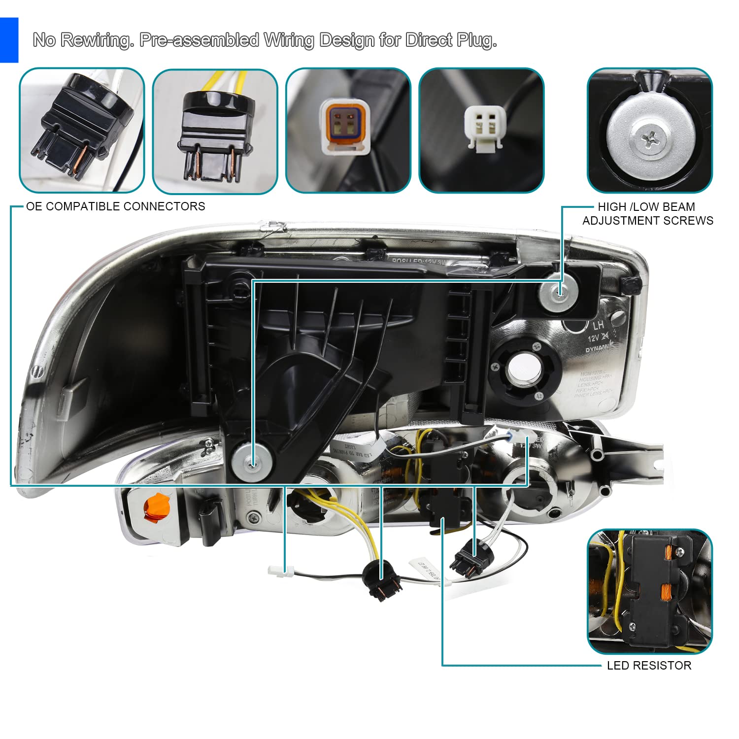 Chrome LED Tube Headlights + Sequential Bumper Lights SPEC-D TUNING Compatible with 2000-2006 GMC Sierra Denali, Yukon XL Denali