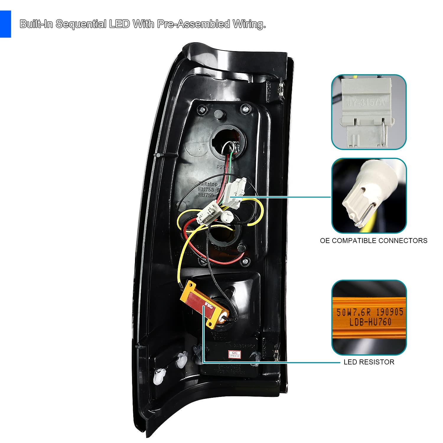 Black LED Bar Tail Lights SPEC-D TUNING Compatible with 2003-2006 Chevy Silverado 1500/1500HD/2500/2500HD, 2004-2006 Chevy Silverado 3500, Left + Right Pair Assembly