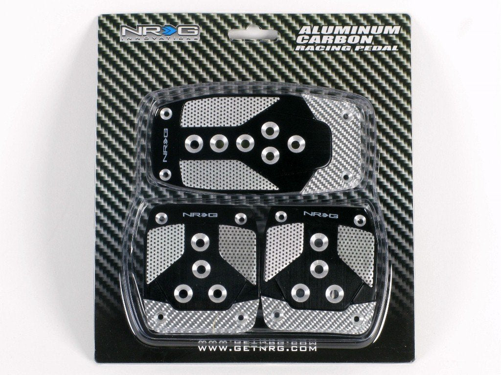 Black Aluminum Sport Pedal NRG Innovations with Silver Carbon MT PDL-400BK