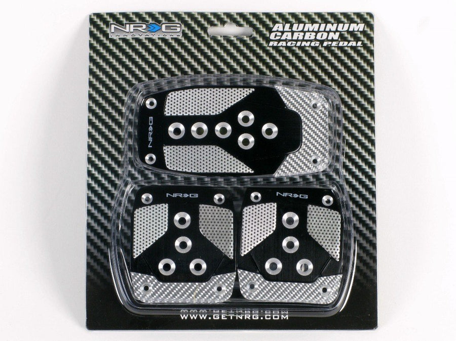 Black Aluminum Sport Pedal NRG Innovations with Silver Carbon MT PDL-400BK