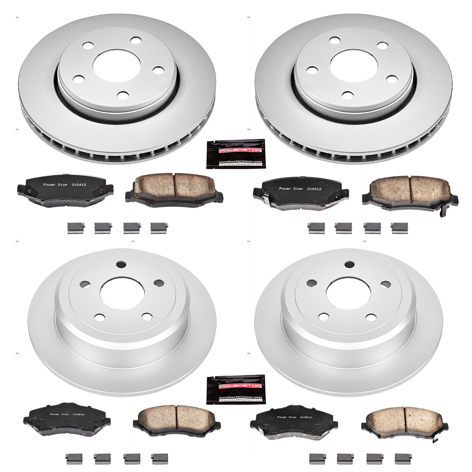 Power Stop Front and Rear Coated Brake Rotors and Ceramic Brake Pads Brake Kit CRK2798 For 2007 2008 2009 2010 2011 2012 2013 2014 2015 2016 2017 Jeep Wrangler