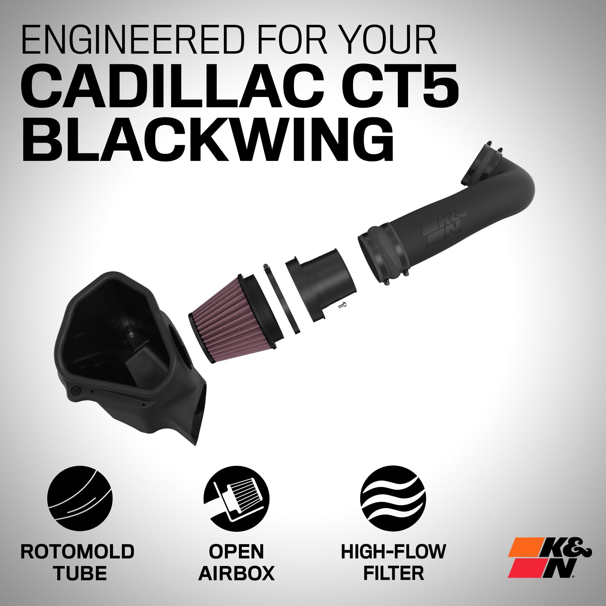 K&N High-Flow Air Filter Cold Air Intake System: Increase Performance & Acceleration: Compatible with 2022-2025 Cadillac: CT5, 63-3121