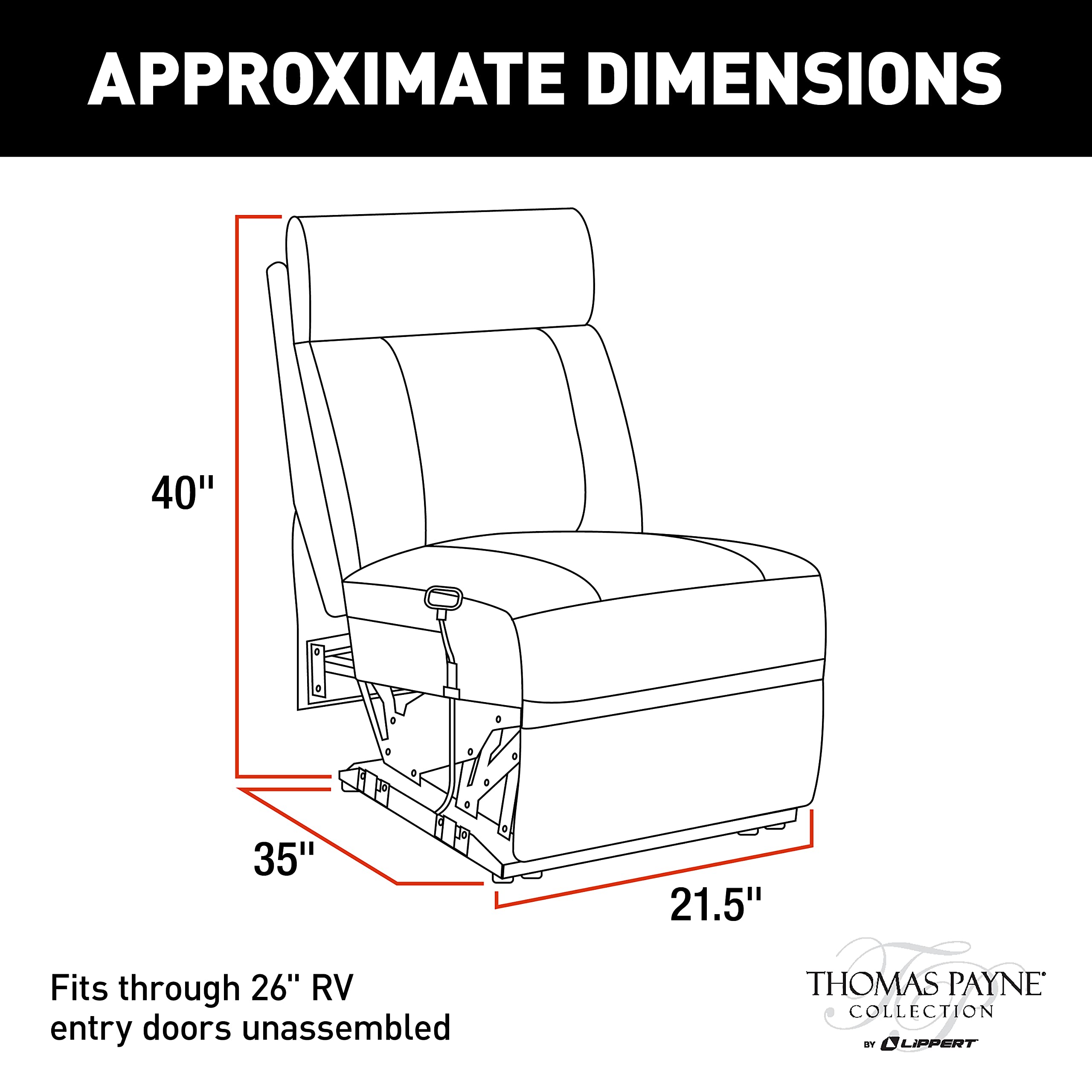 Thomas Payne Theater Seating Collection Heritage Series Armless Recliner for 5th Wheel RVs, Travel Trailers and Motorhomes, Grummond