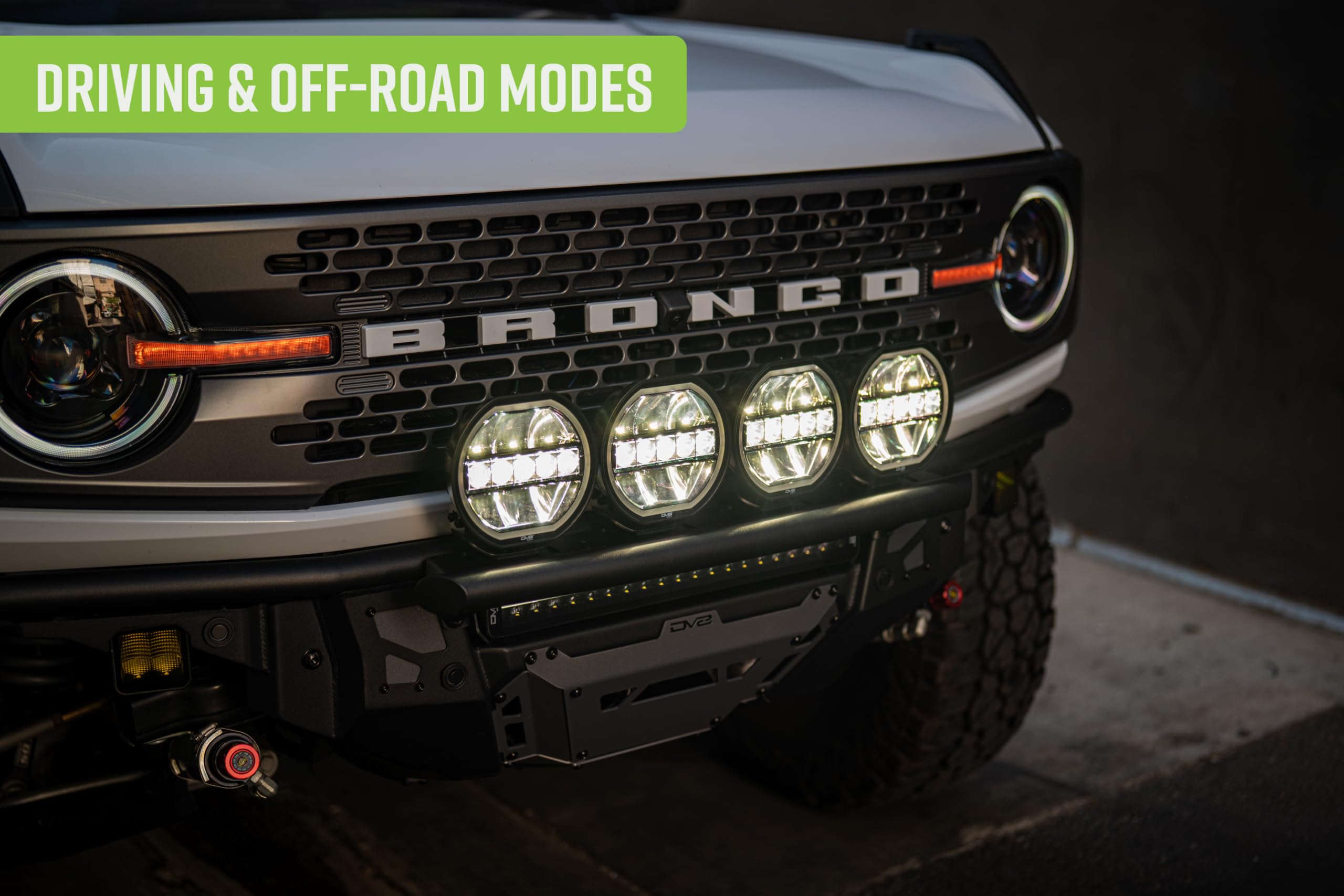 7-Inch DV8 Offroad Halo Elite Round Light with Accent Halo | Driving & Offroad Modes | Flood & Spot Light Pattern | 3,600 Lumens | 5700K Color | Amber or Clear Accent Halo | IP 68 Rated