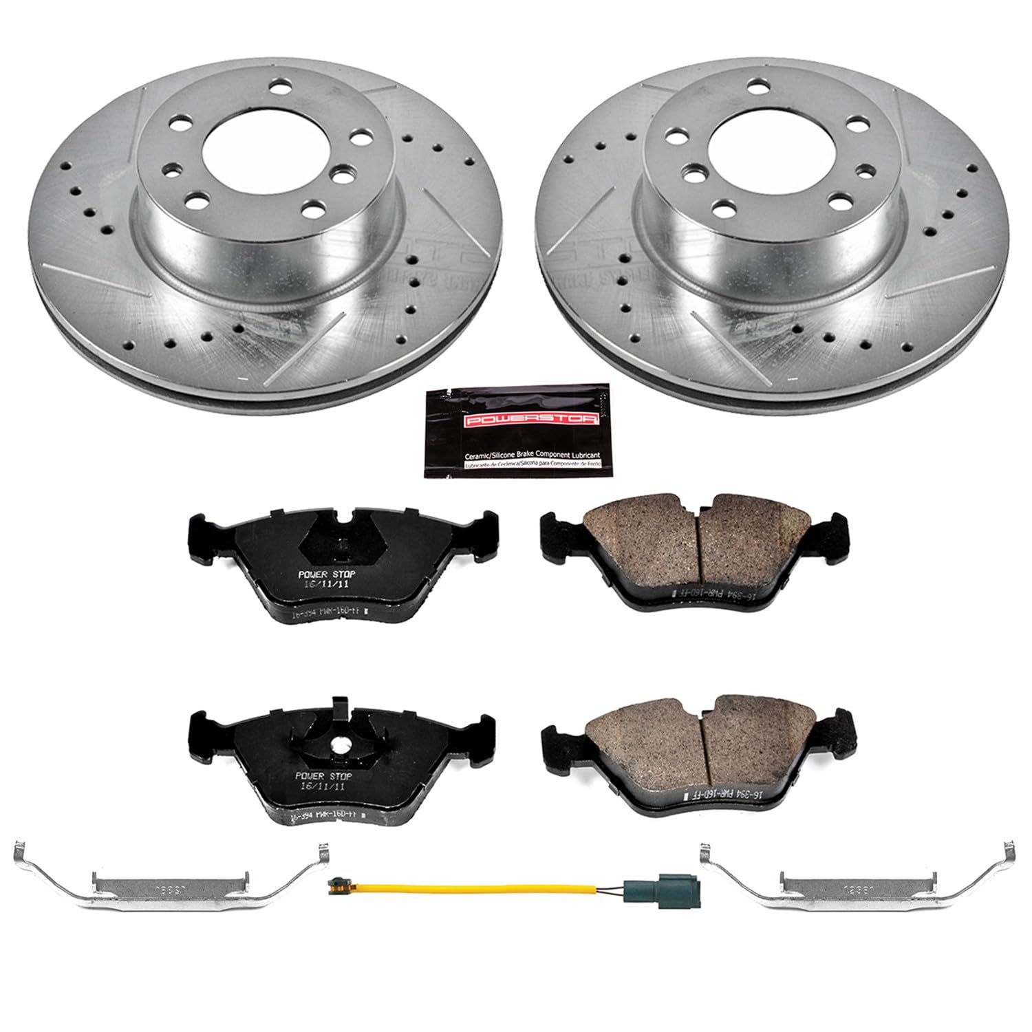 Power Stop K7334 Z23 Carbon Fiber Brake Pads with Drilled & Slotted Brake Rotors Kit For BMW 525i 1989, BMW 535i 1989 [Model Specific]