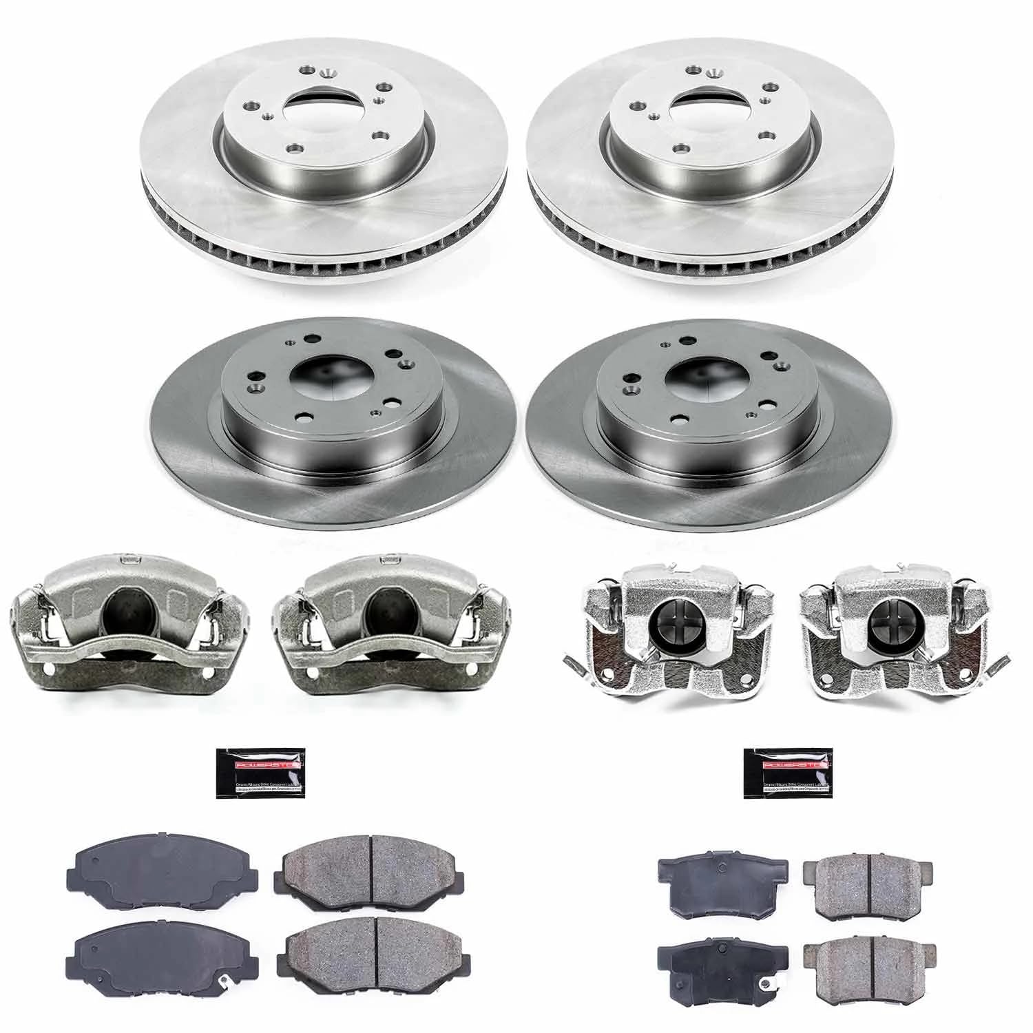 Power Stop Autospeciality KCOE7921 Replacement Front and Rear Caliper Kit- OE Rotors, Ceramic Brake Pads, Calipers