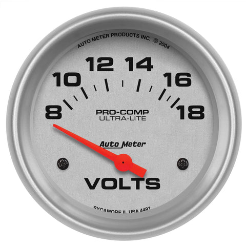 Auto Meter Ultra-Lite 4491 Electric Voltmeter Gauge Regular, 2.625 in.