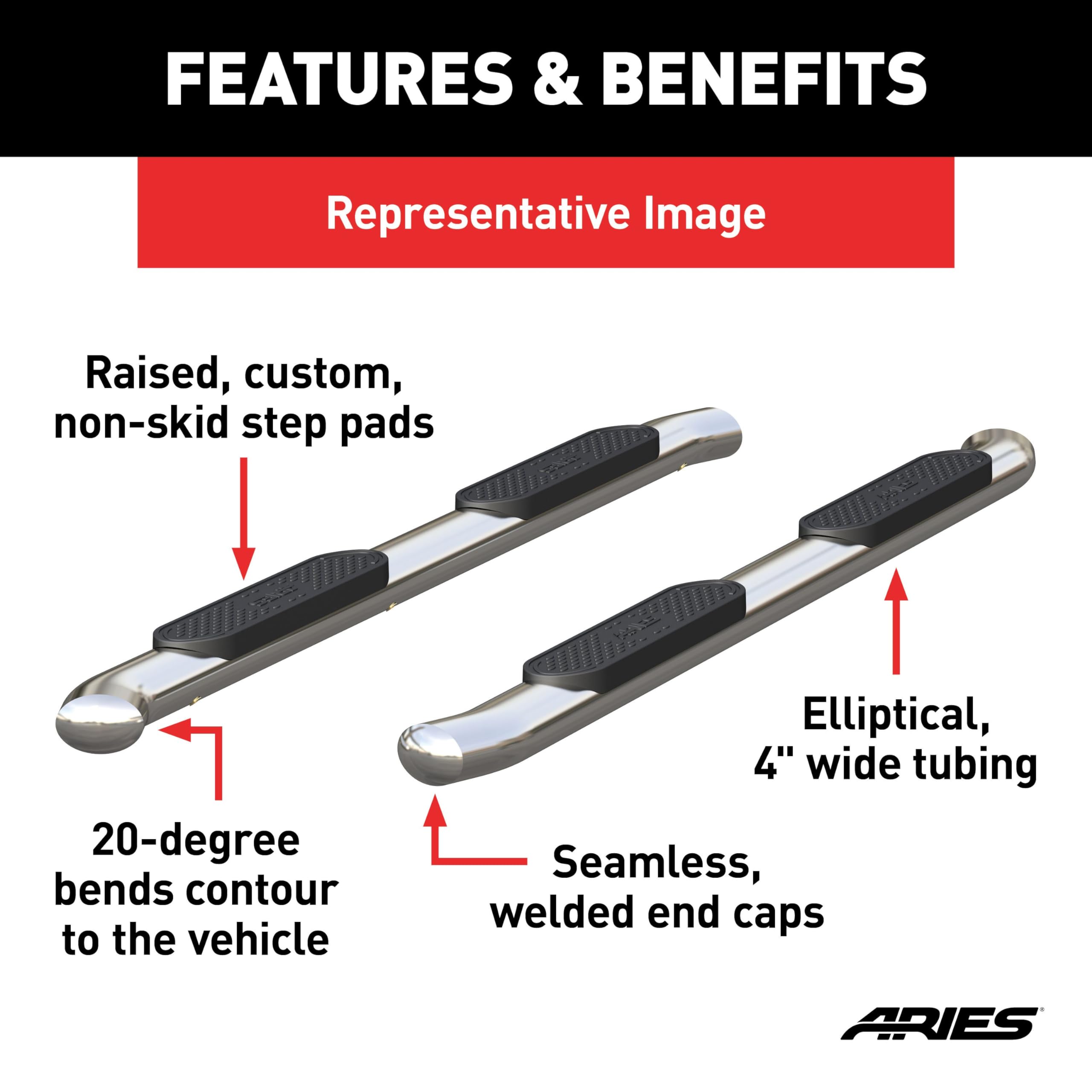 4-Inch ARIES Polished Stainless Steel Nerf Bars, Select Toyota Tundra CrewMax