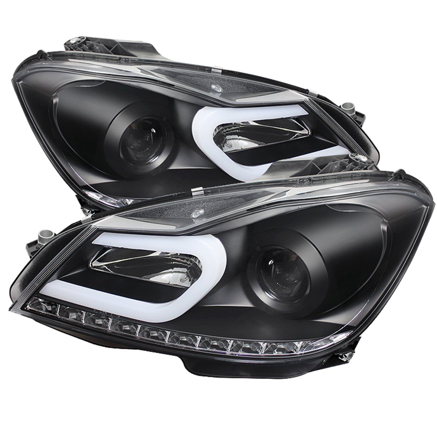 Mercedes Benz W204 C-Class 12-13 Spyder 5074249 Projector Headlights - Halogen Model Only (Not Compatible With Xenon/HID Model) - DRL - Black - High H1 (Included) - Low H7 (Included)