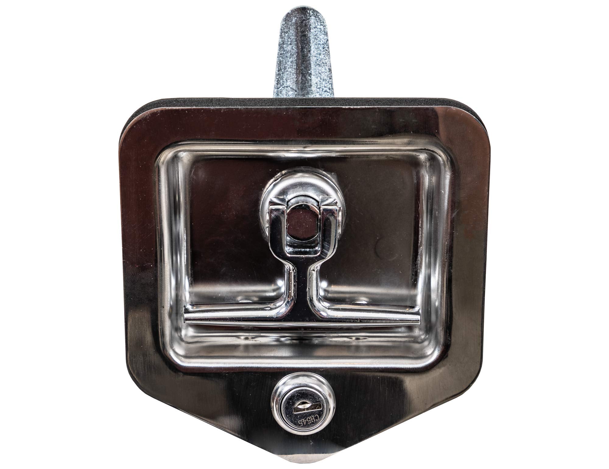 Locking T-Handle Latch Buyers Products L8855, Polished Stainless Steel Latch w/Gasket, Blind Studs & Two Keys, Flush Mount, for Truck Bed Tool Boxes, Trailer Doors, RVs, Campers, Truck Cap Latch
