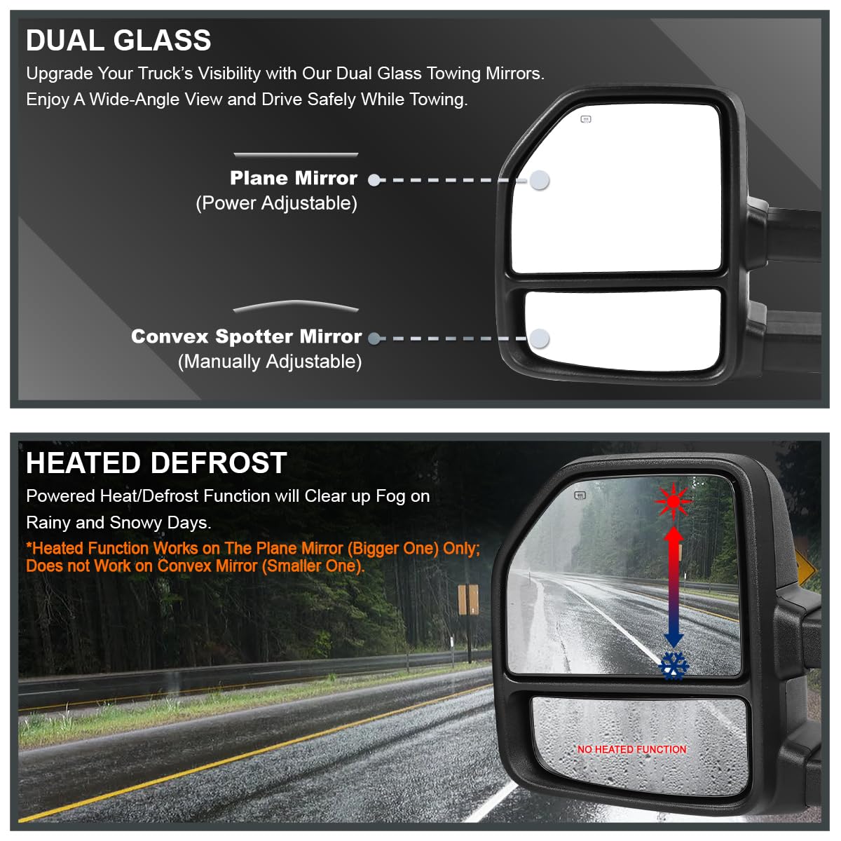 Spec-D Tuning Heated Power Tow Mirrors+Smoke LED Signal+Puddle 22Pin & 8Pin Compatible with 2015-2020 Ford F150 Left + Right Pair