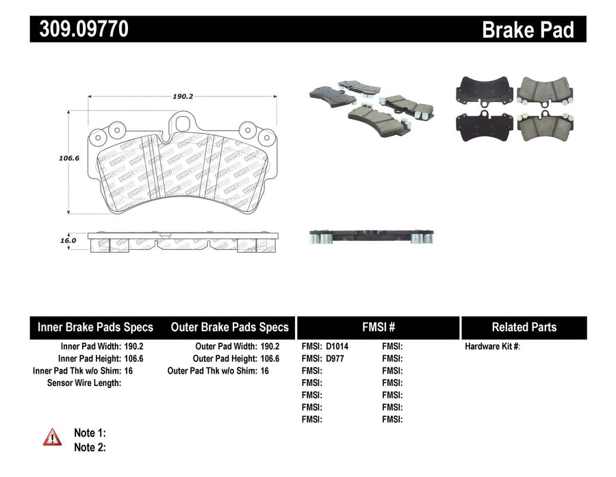 Sport Brake Pads StopTech 309.09770 with Shims and Hardware