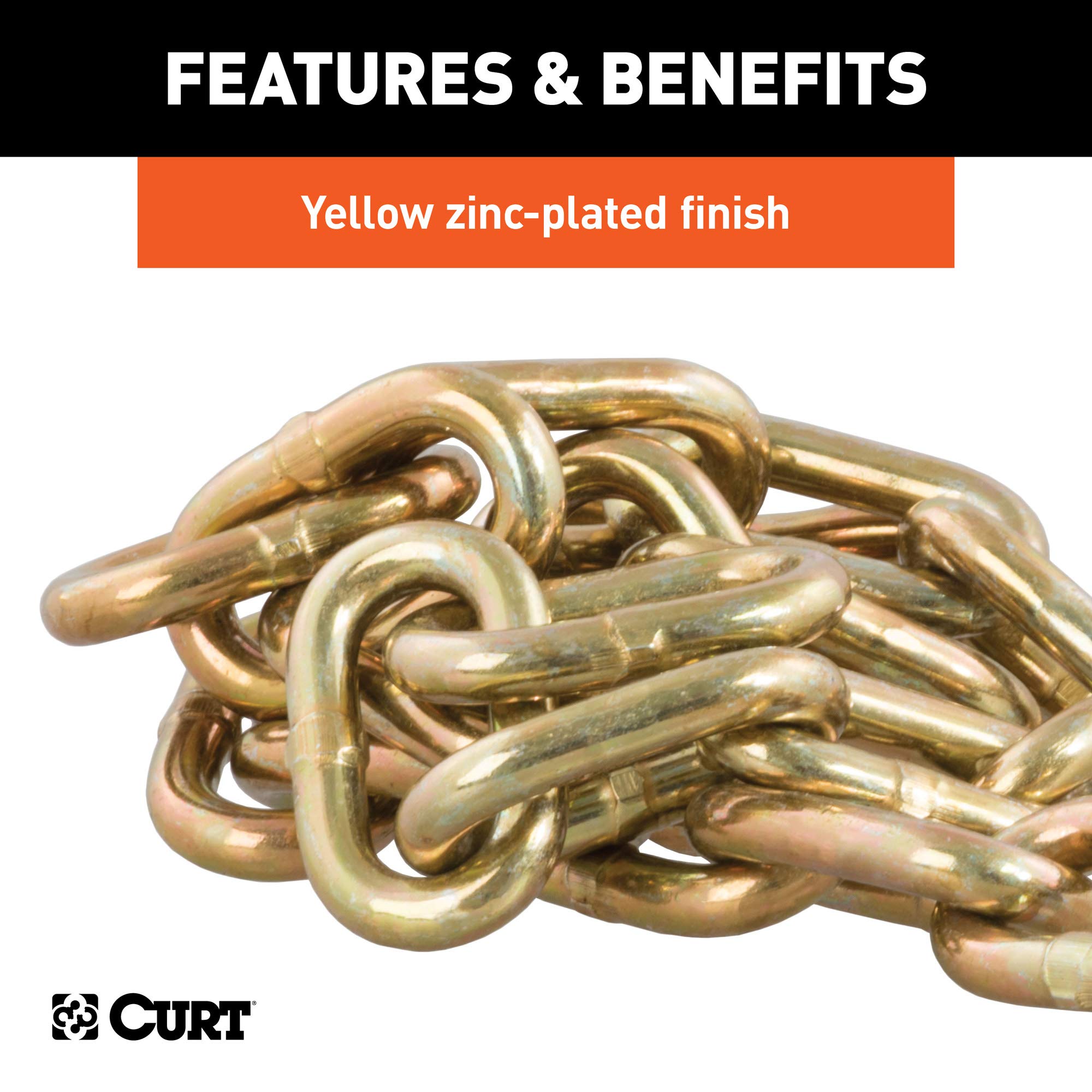 CURT 35-Inch Trailer Safety Chain with 1/4-In Clevis Snap Hook, 12,600 lbs Break Strength