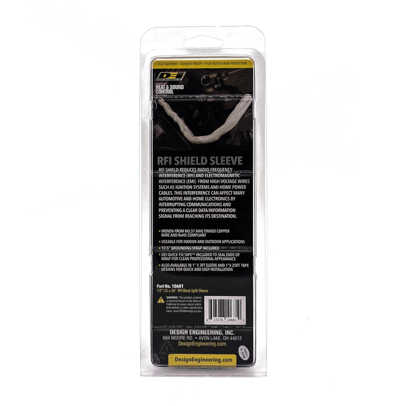 RFI Shield Split Sleeve DESIGN ENGINEERING 1/2"x36' | Tinned Copper Shielding, 17.5" Grounding Strap, Flexible, Durable