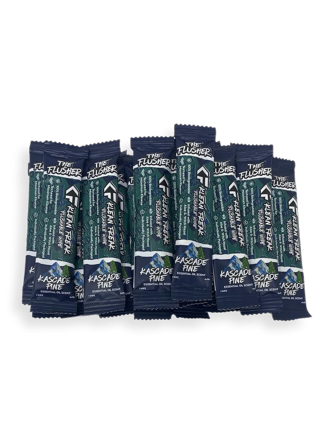 100 Pack Wipes KLEAN FREAK FLUSHER For Adults & Kids Unscented/Scented - 100% BIODEGRADABLE Individual Wrapped Travel WET Wipe for Toilet - Kascade Pine