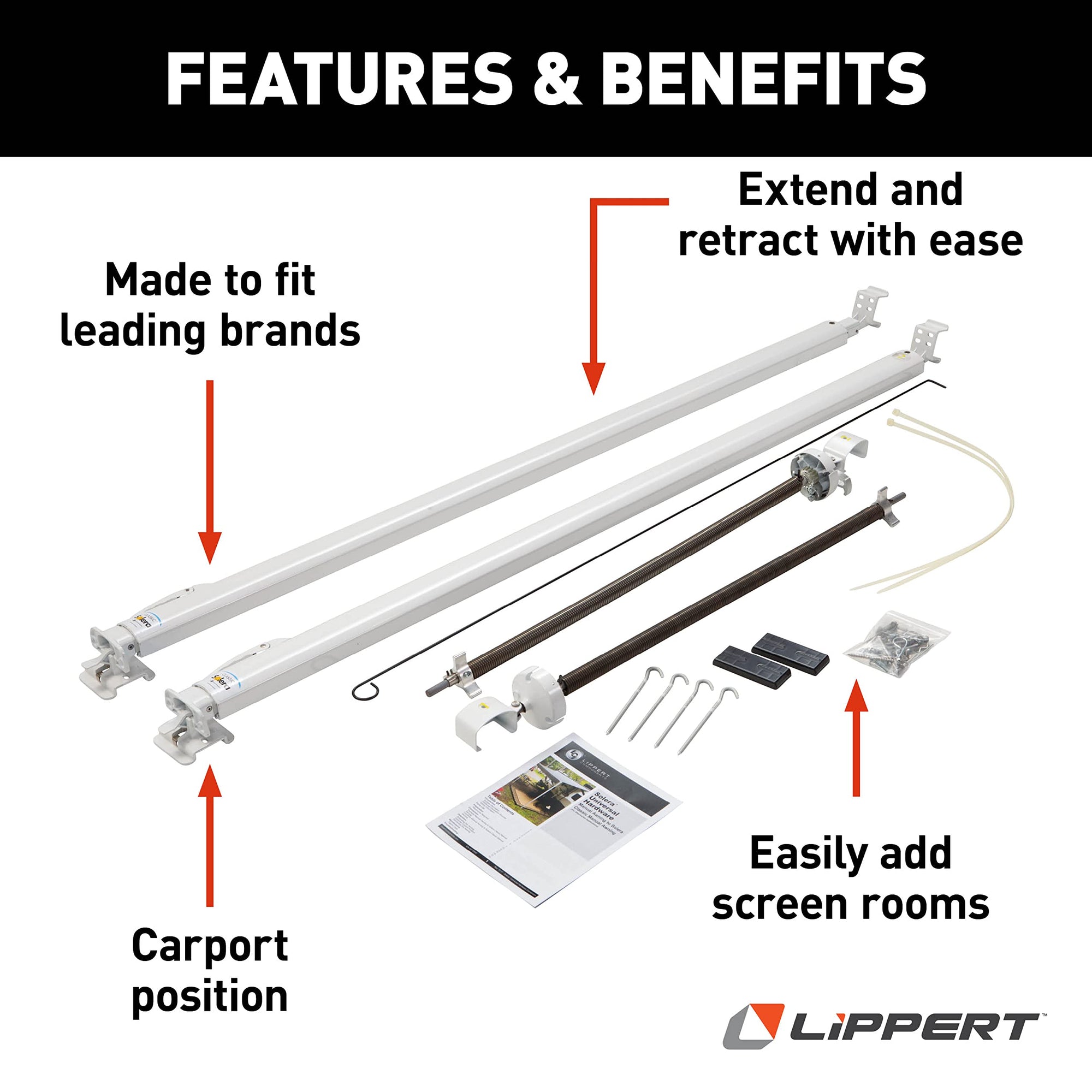 Solera Universal Classic RV Awning Arms & Hardware Kit - 81"-96" Tall, White