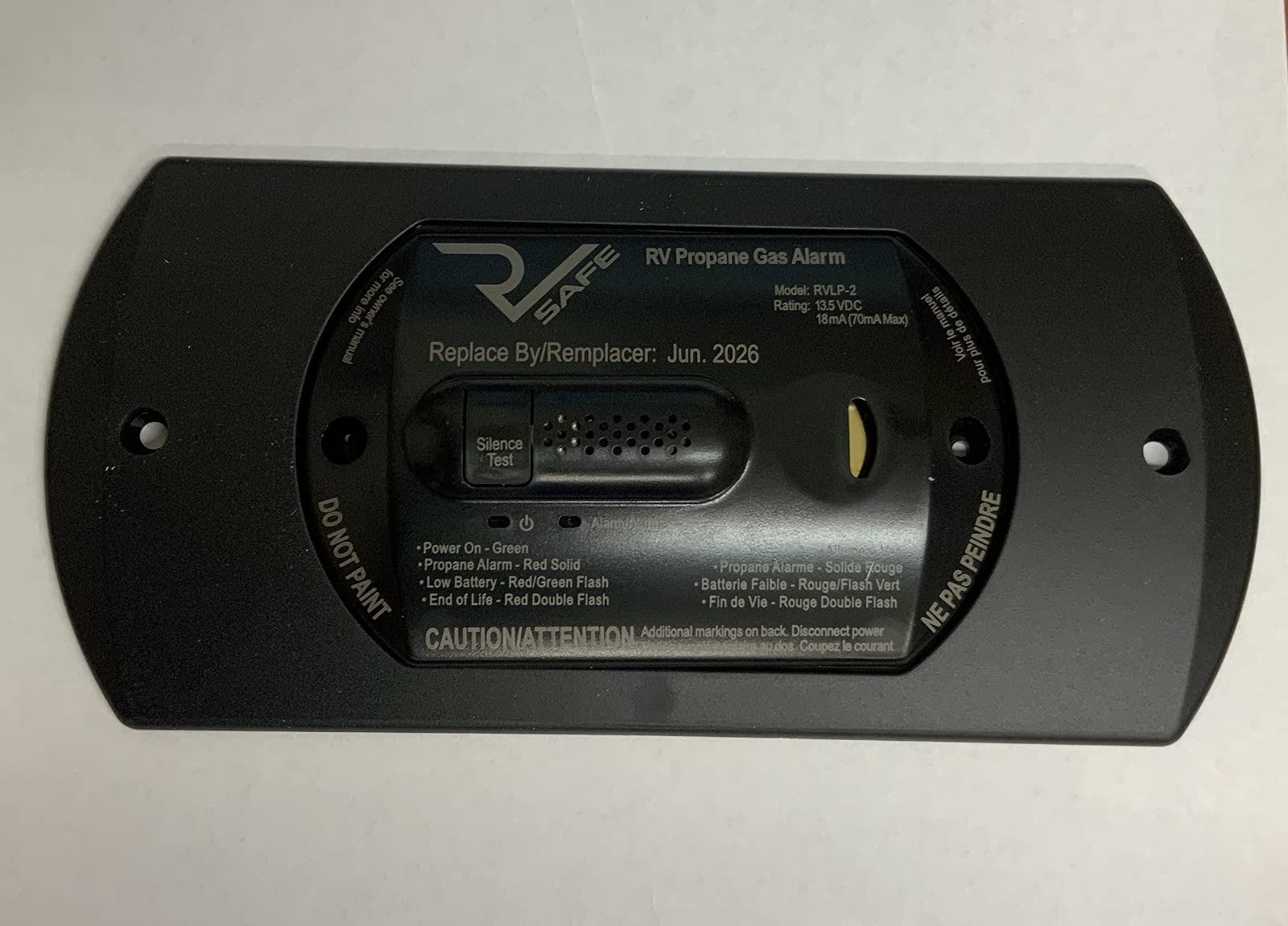 RVLP-2B RV Safe Propane Gas Alarm - 2-Wire, Black