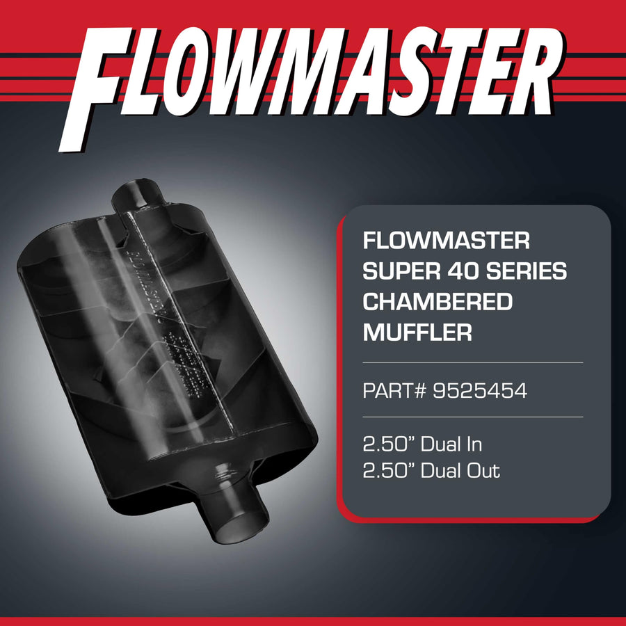 Flowmaster Super 40 Series Muffler Chambered - 2.5" - Dual In/Dual Out - Aggressive Sound - Aluminized Steel - Perfect for Muscle Cars, Lifted Trucks, Street Rods, and High-Torque Builds (9525454)