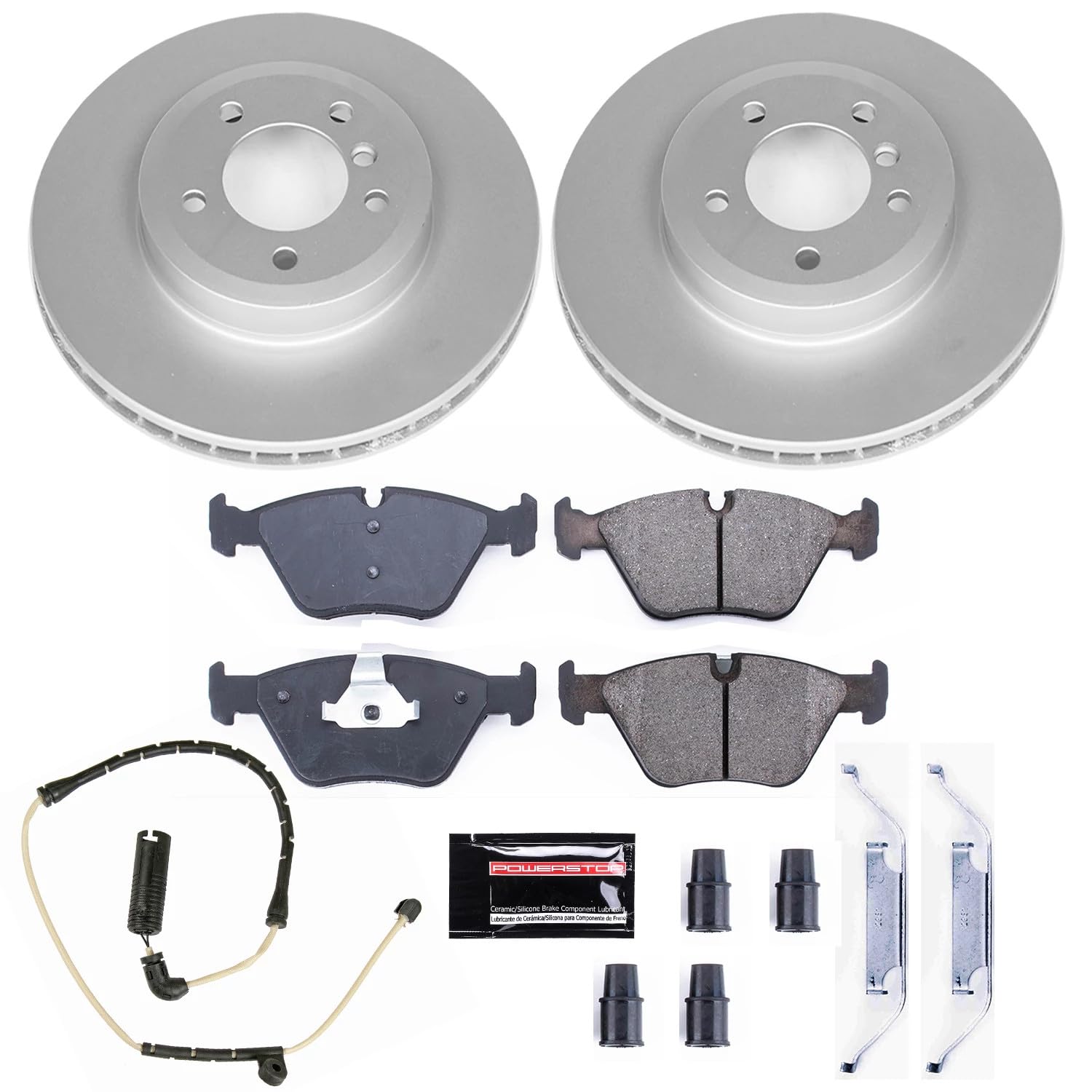 Z23 Evolution Power Stop CRK928 Coated Brake Kit and 1 Front Sensor Wire For BMW Z4 2006-2008 [Model Specific]