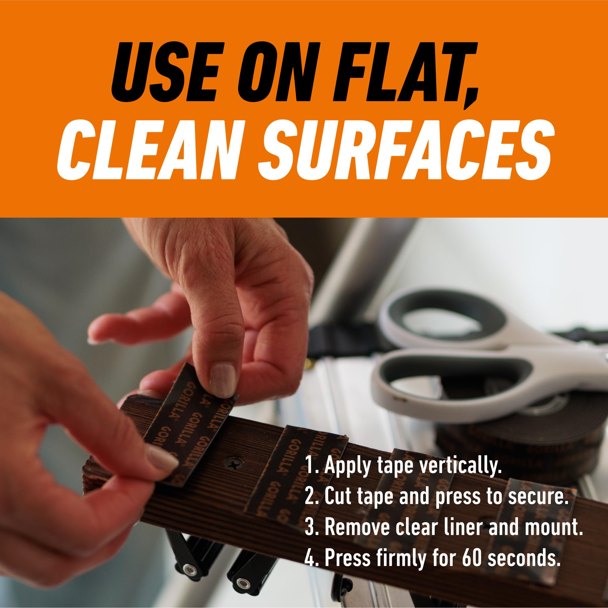 Heavy Duty Gorilla Double Sided Mounting Tape, Black Tape, 1" x 120" (Pack of 1) - Weatherproof for Indoor or Outdoor