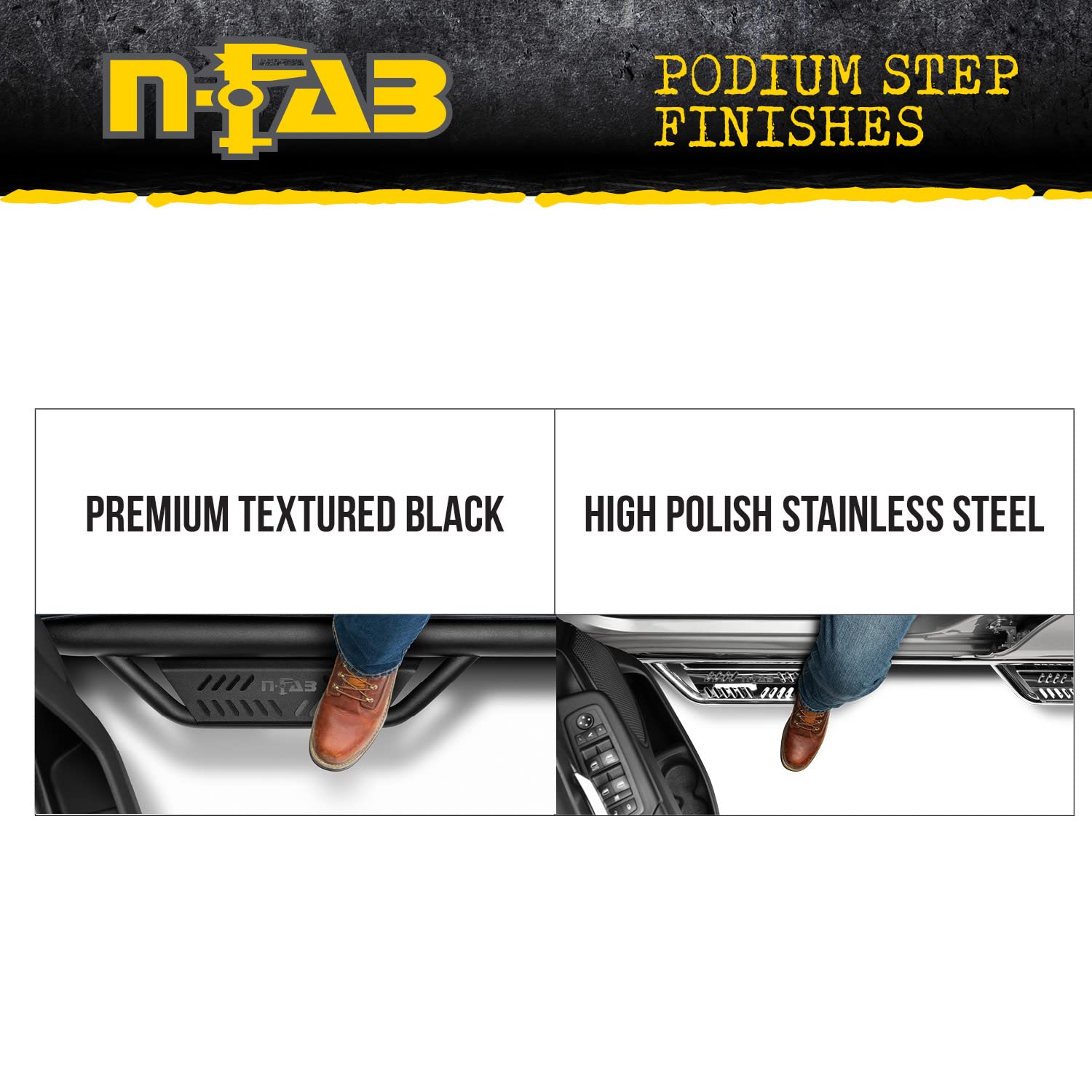 Podium LG Steps RealTruck for Ford F-250/F-350 | Wheel-to-Wheel, Stainless Steel, Textured Black | HPF17105CC-6-TX | Fits 2017-2026 Ford F-250/F-350 Super Duty Crew Cab 6.75' Standard Bed