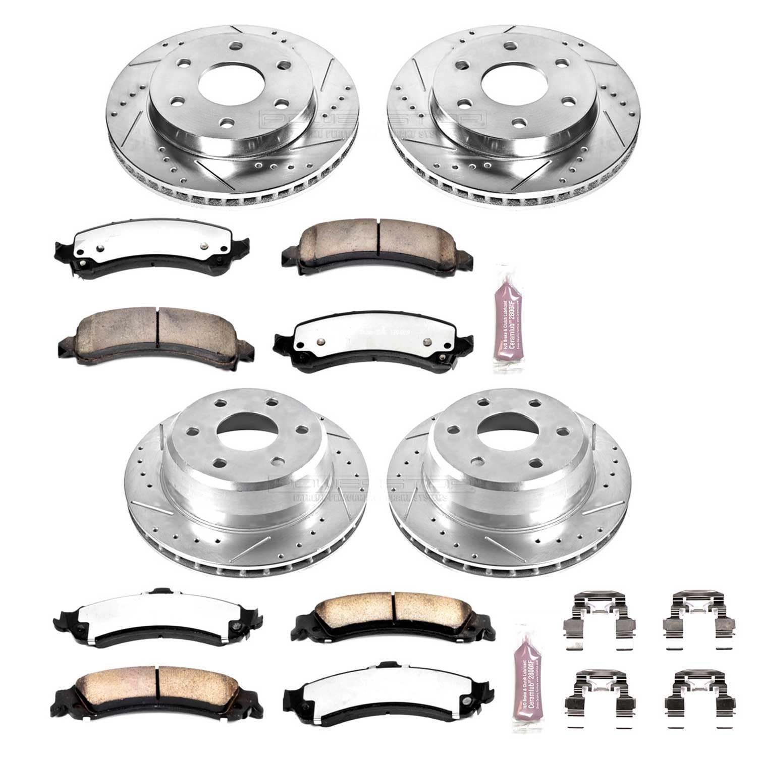 Power Stop Brake Kit Front and Rear For 2003 2004 2005 2006 Cadillac Escalade - Truck & Tow Carbon Fiber Ceramic Pads & Drilled and Slotted Rotors Replacement, K2016-36