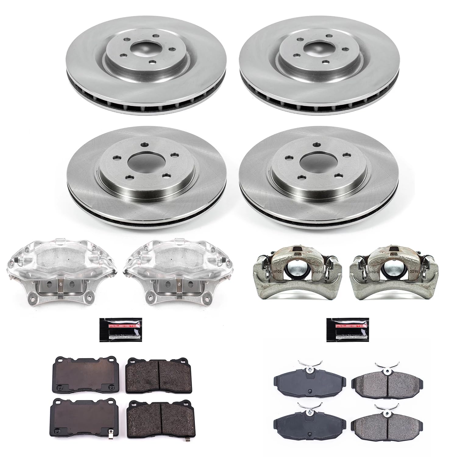 Power Stop KCOE4042 Replacement Autospeciality Front and Rear Caliper Kit- OE Rotors, Ceramic Brake Pads, Calipers For Ford Mustang 2007-2011 [Model Specific]