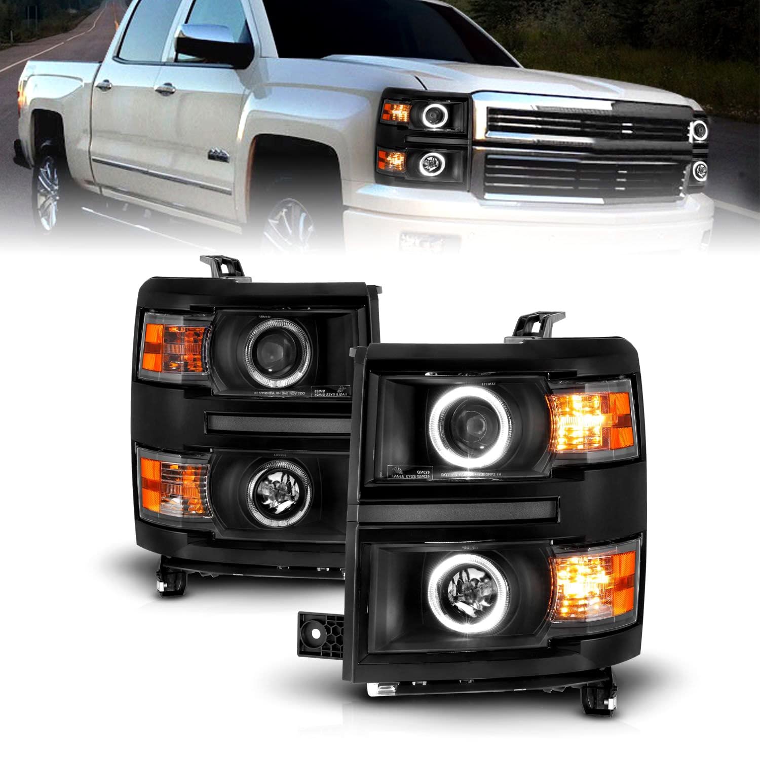 PROJECTOR CHEVY SILVERADO 14 -15 LED HALO HEADLIGHTS BLACK W/ BLACK TRIM