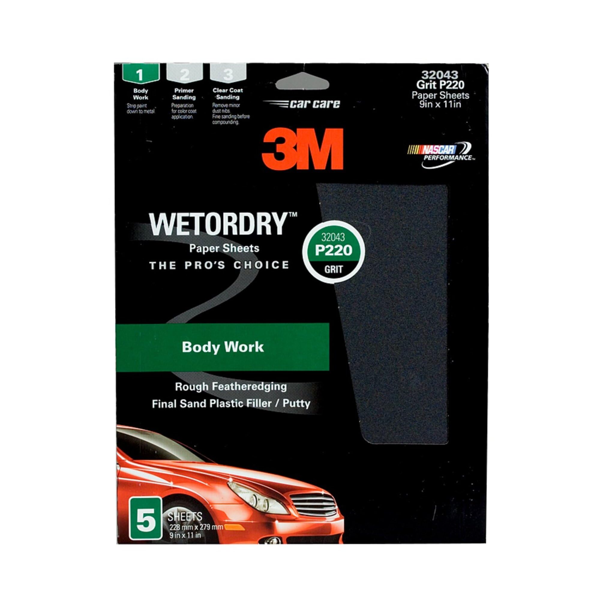 Wetordry Sandpaper 3M, 32043, 9 in x 11 in, 220 grit
