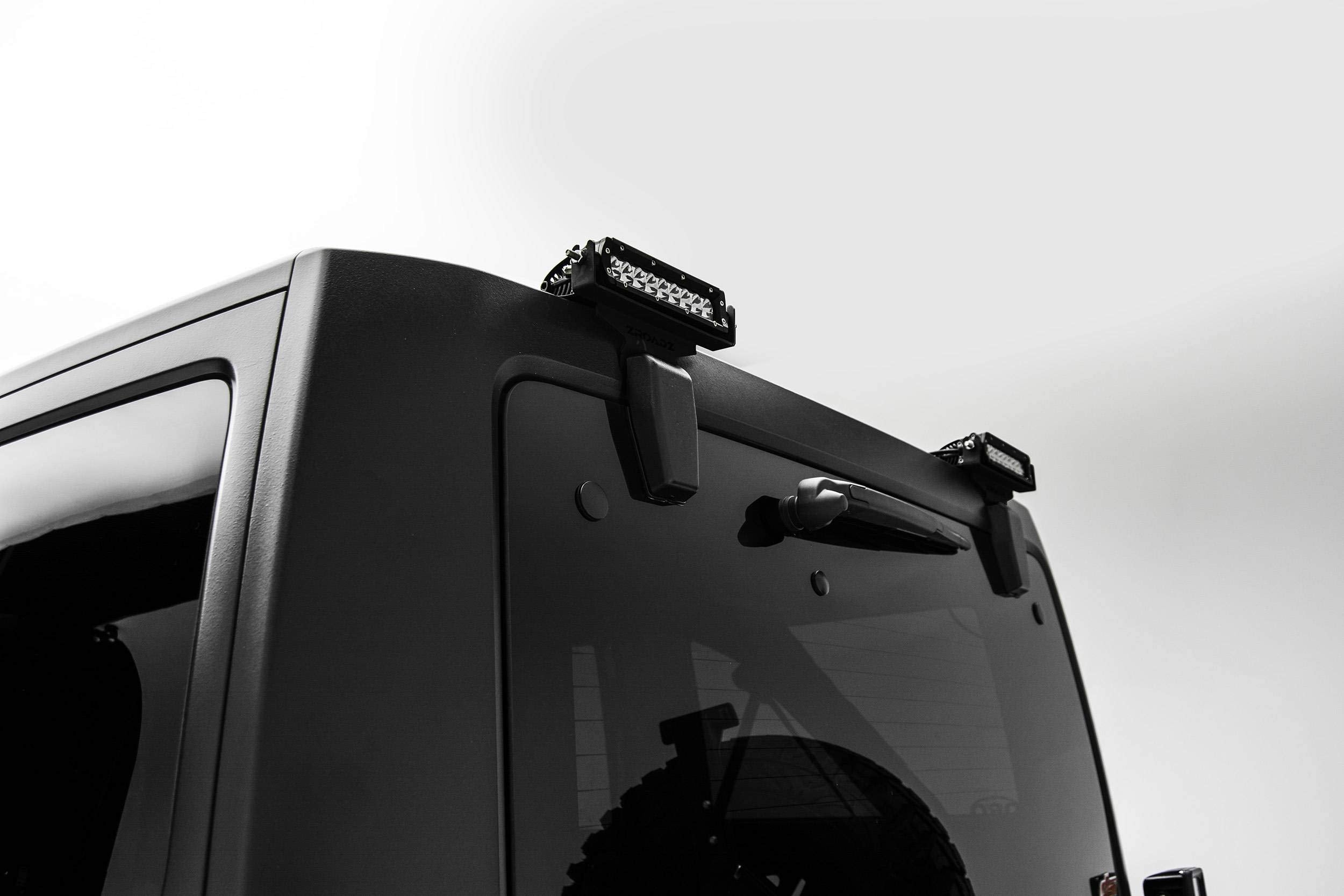 ZROADZ LED Bracket Rear Window - Compatible w/ 2007-2018 Jeep JK - to Mount (2) 6 Inch LED Lights - Mild Steel Gloss Black Finish - Bolt-On Easy Installation - PN #Z394812