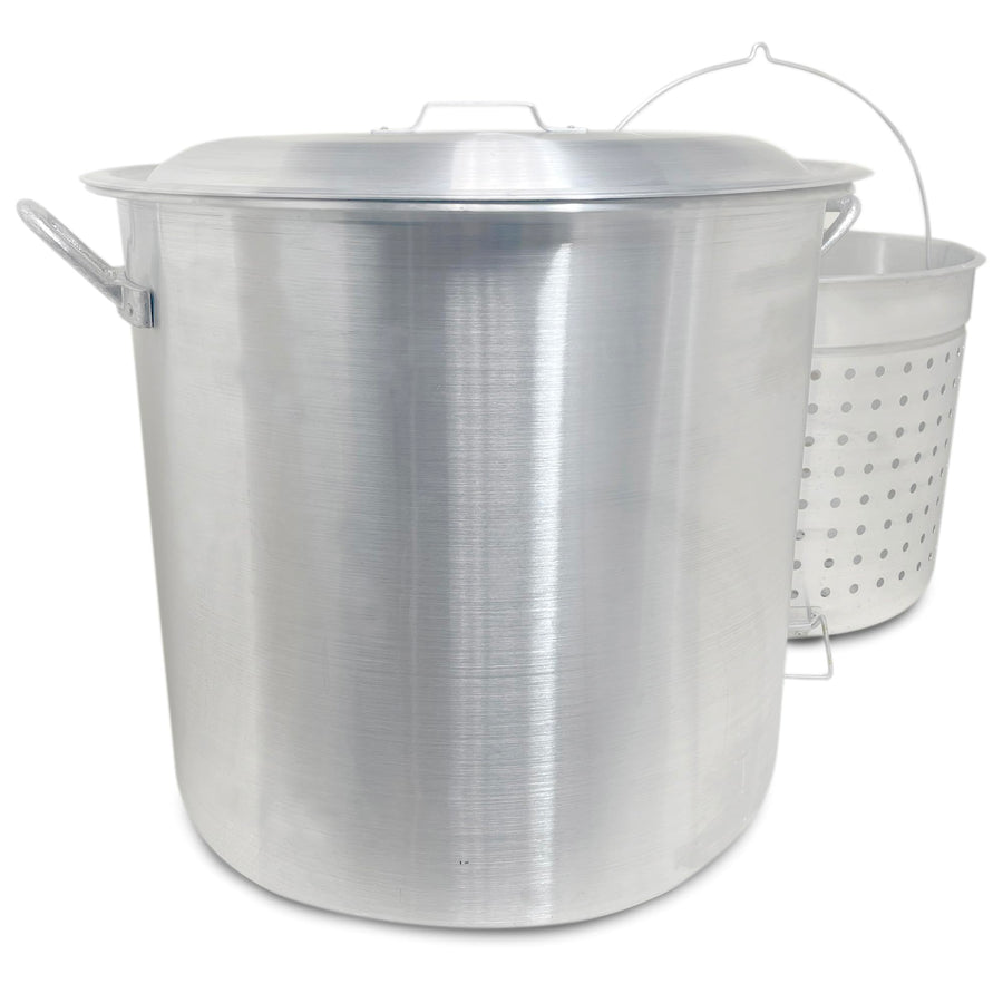 1600 Bayou Classic Handcrafted 160-qt Aluminum Bayou Boiler Features Heavy-Duty Riveted Handles Reinforced Boiling Basket w/Helper Handle Made w/Heavy Gauge Aluminum