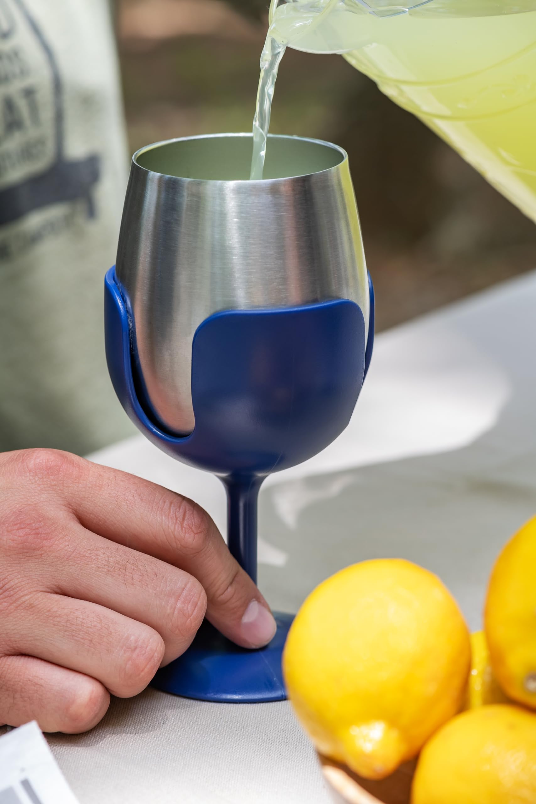 Camco Wine Tumbler Life is Better at The Campsite | Heavy Duty Double Wall Vacuum Insulation | Crafted of 18/8 Stainless Steel | Features Removable Navy & Peach Stems | 2-Pk, 8-oz/Each (51917)