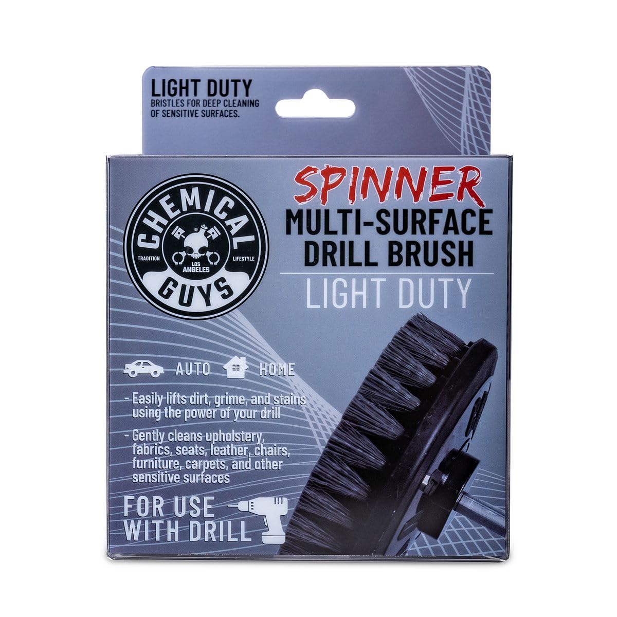 Chemical Guys ACC506 Multi-Surface Light Duty Spinner Drill Brush Attachment (Fits Any Standard Drill - Power Scrubber Removes Stains & Gently Cleans Upholstery, Fabric and Carpet), Gray