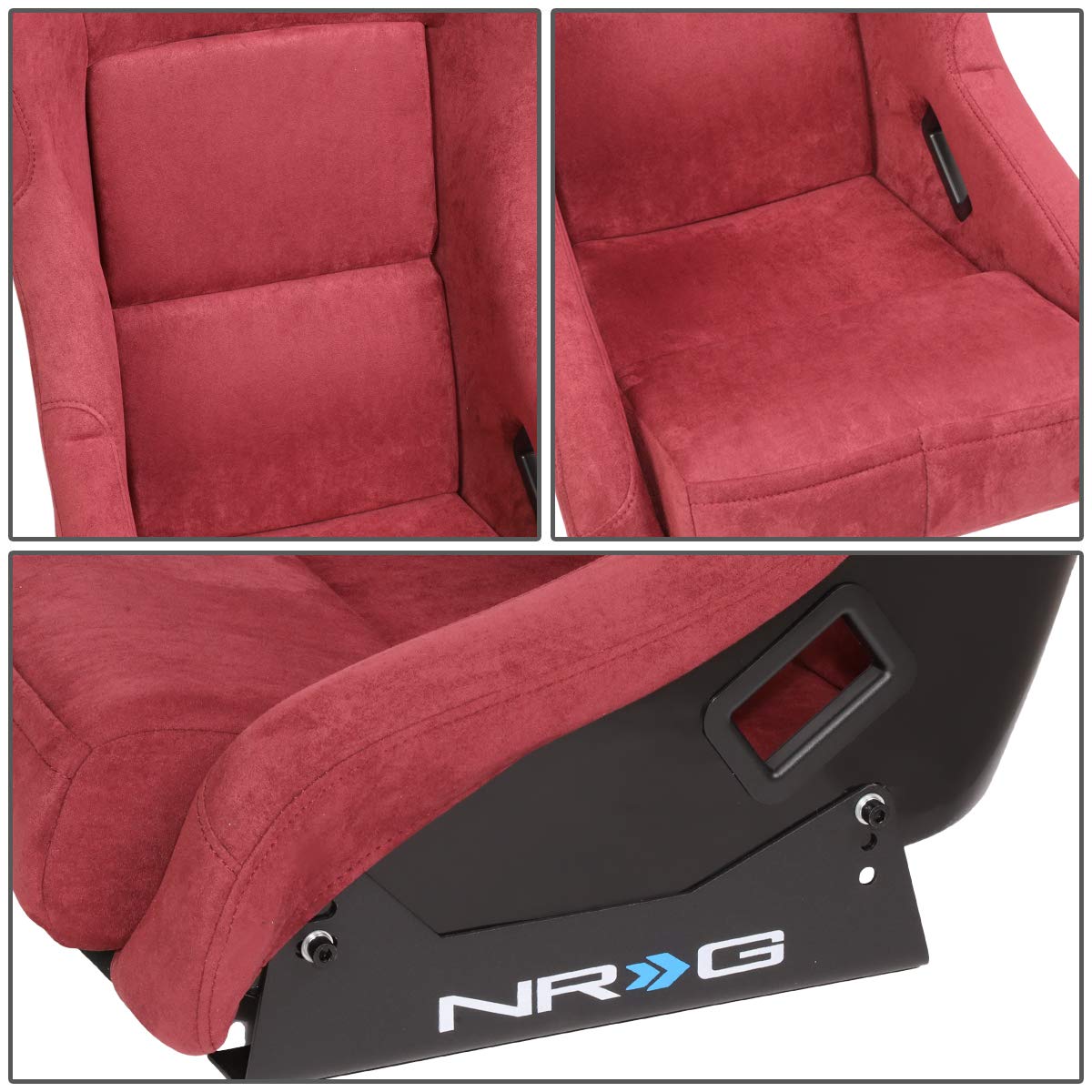 NRG Innovations Universal Fixed Back NRG-FRP-303MAR-PRISMA Bucket Racing Seat for 5-Point Harnesses, Size M, Maroon Alcantara Material, 22" W X 34" H X 16" D