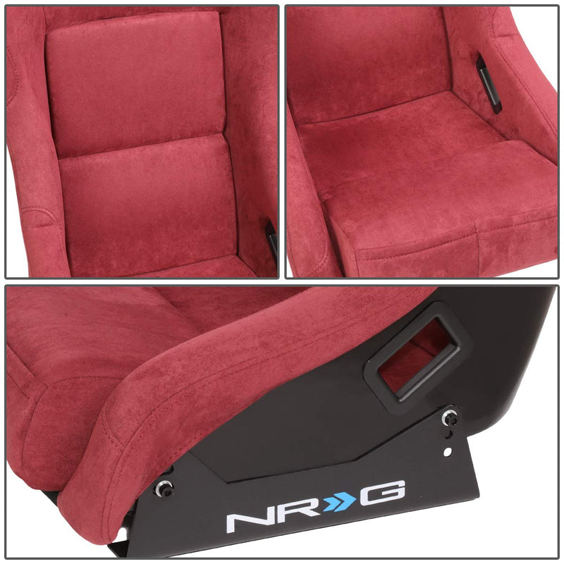 NRG Innovations Universal Fixed Back NRG-FRP-303MAR-PRISMA Bucket Racing Seat for 5-Point Harnesses, Size M, Maroon Alcantara Material, 22" W X 34" H X 16" D
